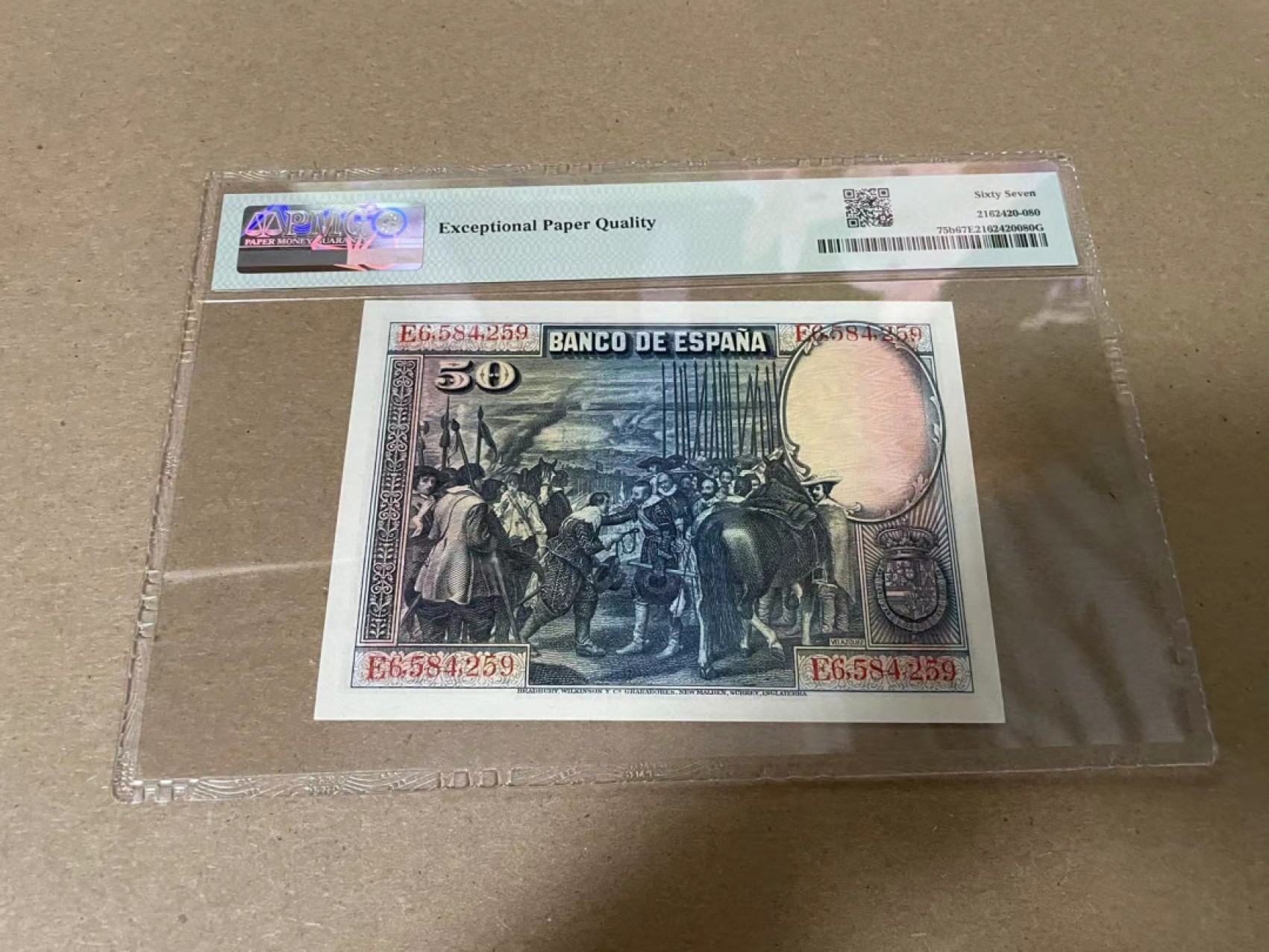 【Blue Auction】✨世界纸币精拍第316期——周日畅拍场 西班牙 1928年50比塞塔 PMG67EPQ 高分 BWC出品 雕刻精美