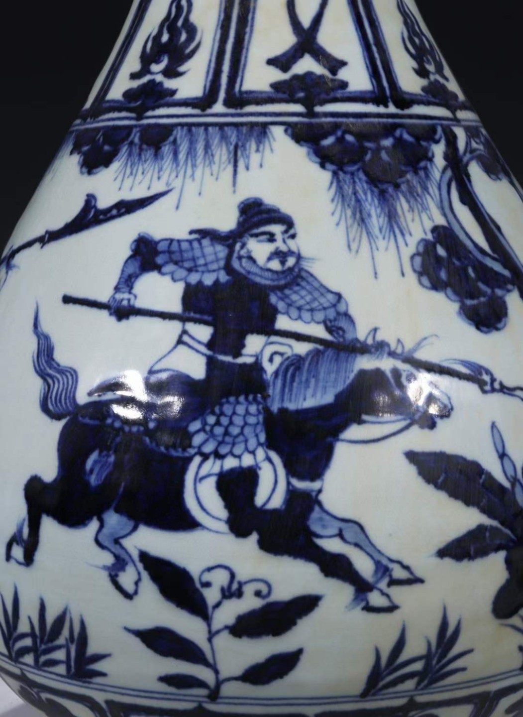 旧藏 元青花【三英战吕布】人物故事纹玉壶春瓶