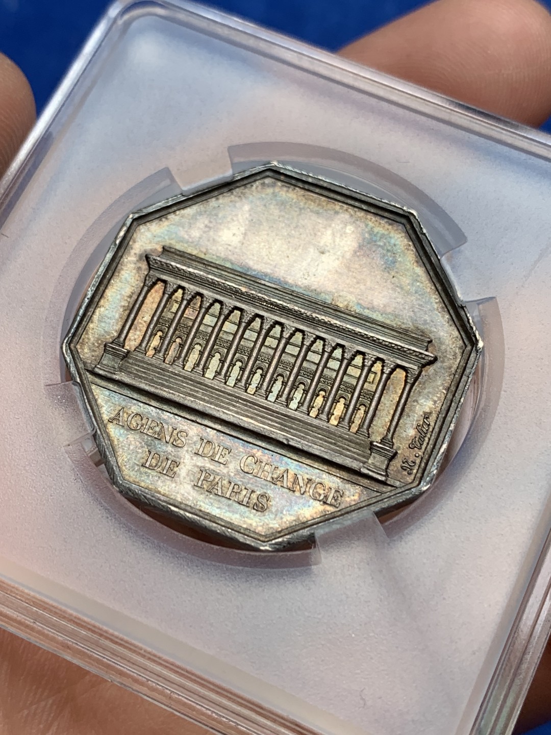 《竞宝斋》第157场-法国八角与章 专场！周日，周一，周四 3场 (全场包邮) 法国八角银质代币，巴黎证交所，16.29g，33.3mm，早期无边铭