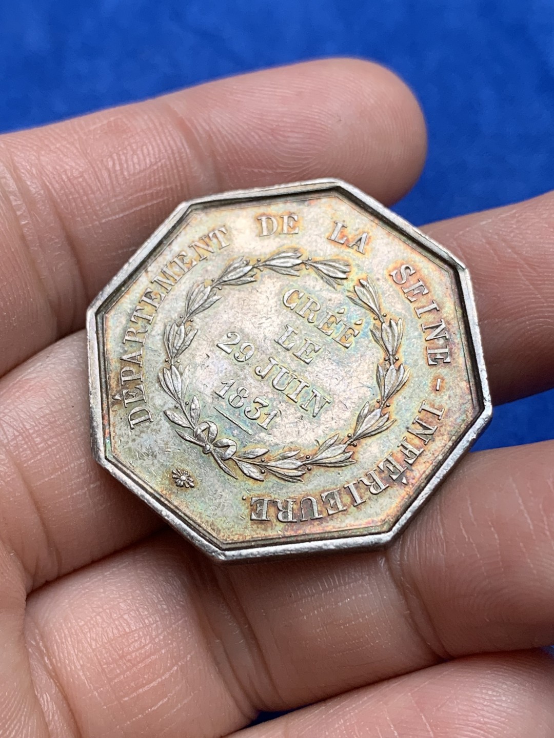 《竞宝斋》第157场-法国八角与章 专场！周日，周一，周四 3场 (全场包邮) 法国八角银质代币，下塞纳省医学会，17.97g，33.8mm，蜜蜂边铭，小公鸡