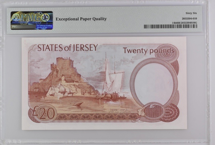 收藏联盟Quantum Auction 第253期拍卖  泽西岛1976-88年20镑 PMG67