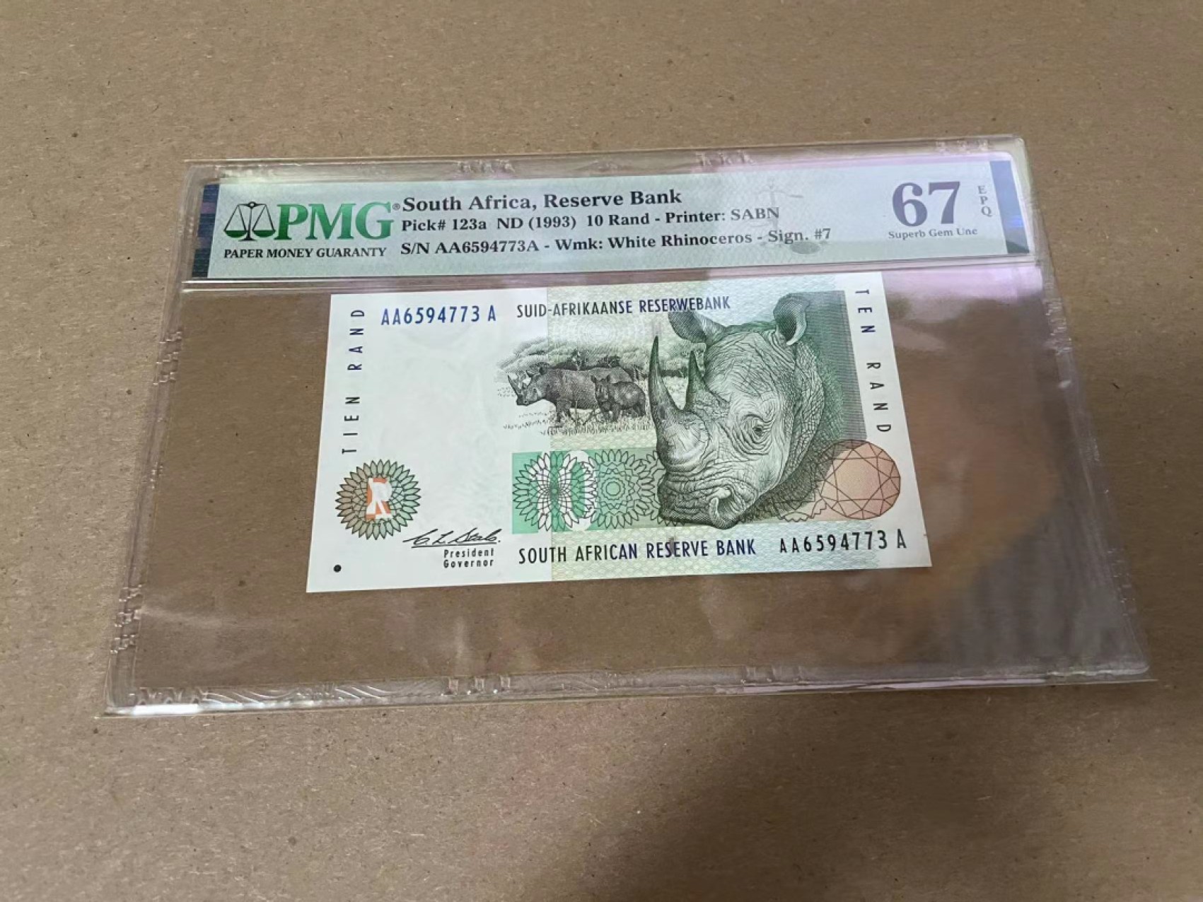 【Blue Auction】✨世界纸币精拍第316期——周日畅拍场 【AAA初版】南非 1993年10兰特 PMG67EPQ 
