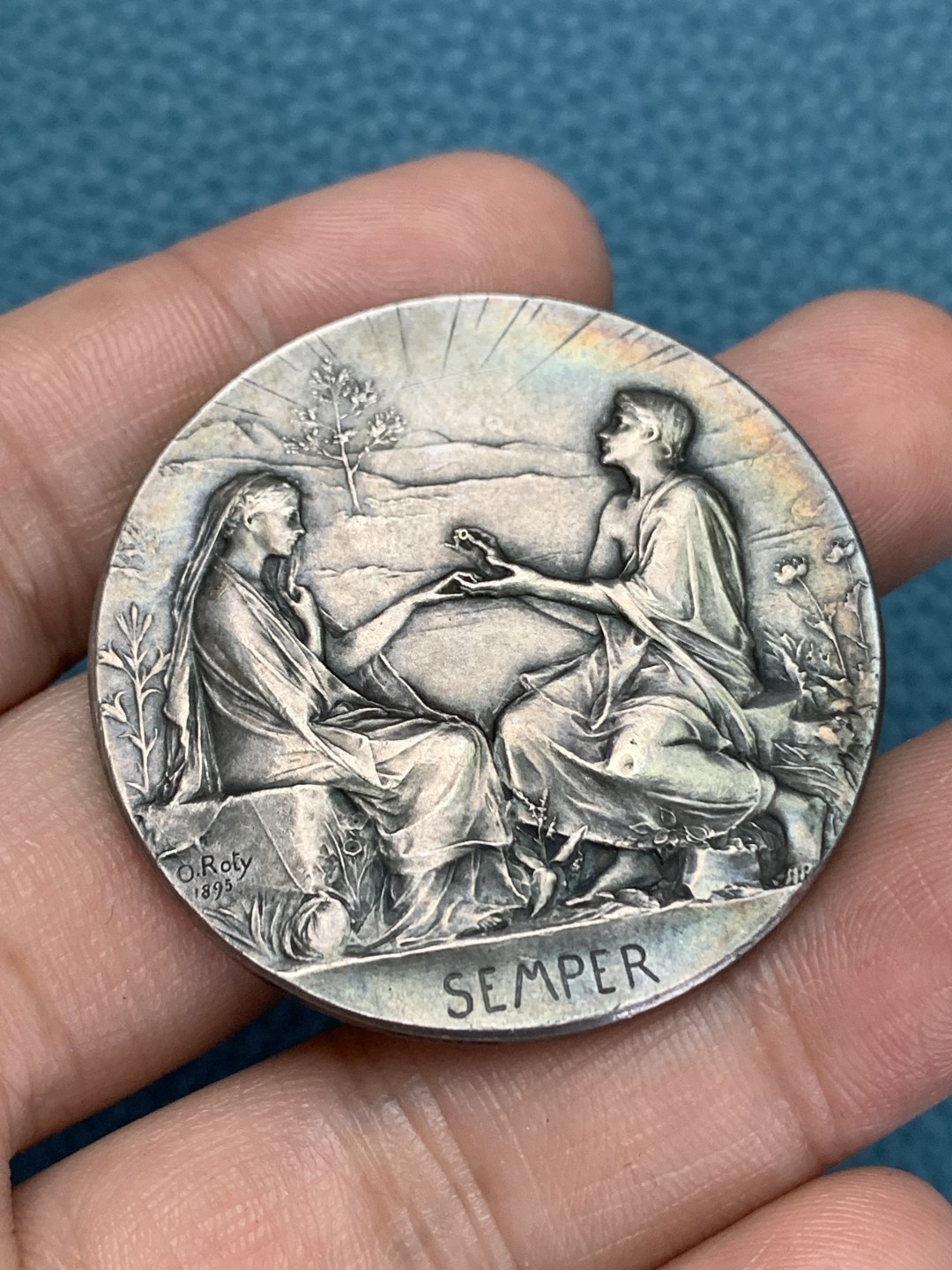 《竞宝斋》第157场-法国八角与章 专场！周日，周一，周四 3场 (全场包邮) 法国结婚纪念银章，31.72g，41.5mm，丰饶角边铭，有轻磕，罗蒂名誉品婚章