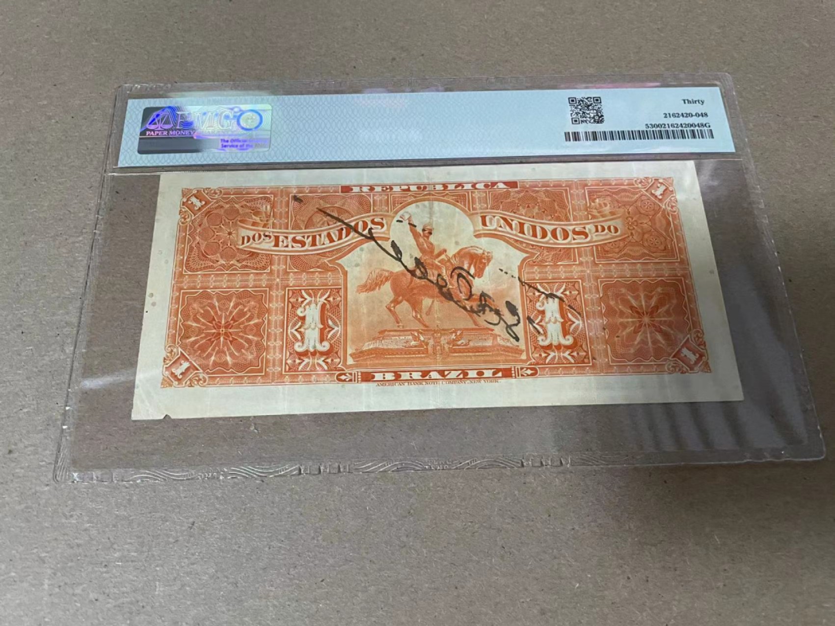 【Blue Auction】✨世界纸币精拍第316期——周日畅拍场 【手签实钞】巴西 1917年1Mil Reis PMG30 ABNC出品 墨丘利 