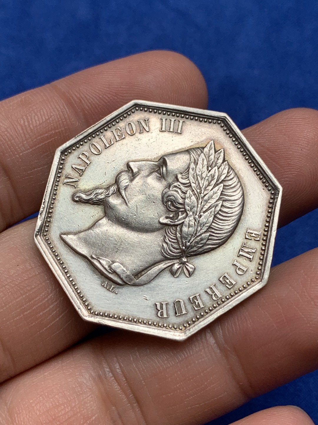 《竞宝斋》第157场-法国八角与章 专场！周日，周一，周四 3场 (全场包邮) 法国八角银质代币，鲁昂地区公证处，22.02g，36.2mm，蜜蜂边铭，大块头