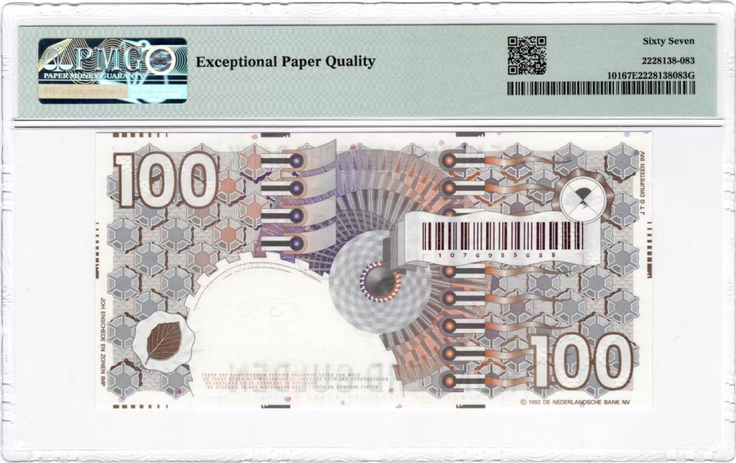 【Blue Auction】✨世界纸币精拍第316期——周日畅拍场 【88尾】荷兰 1992年100盾 PMG67EPQ 