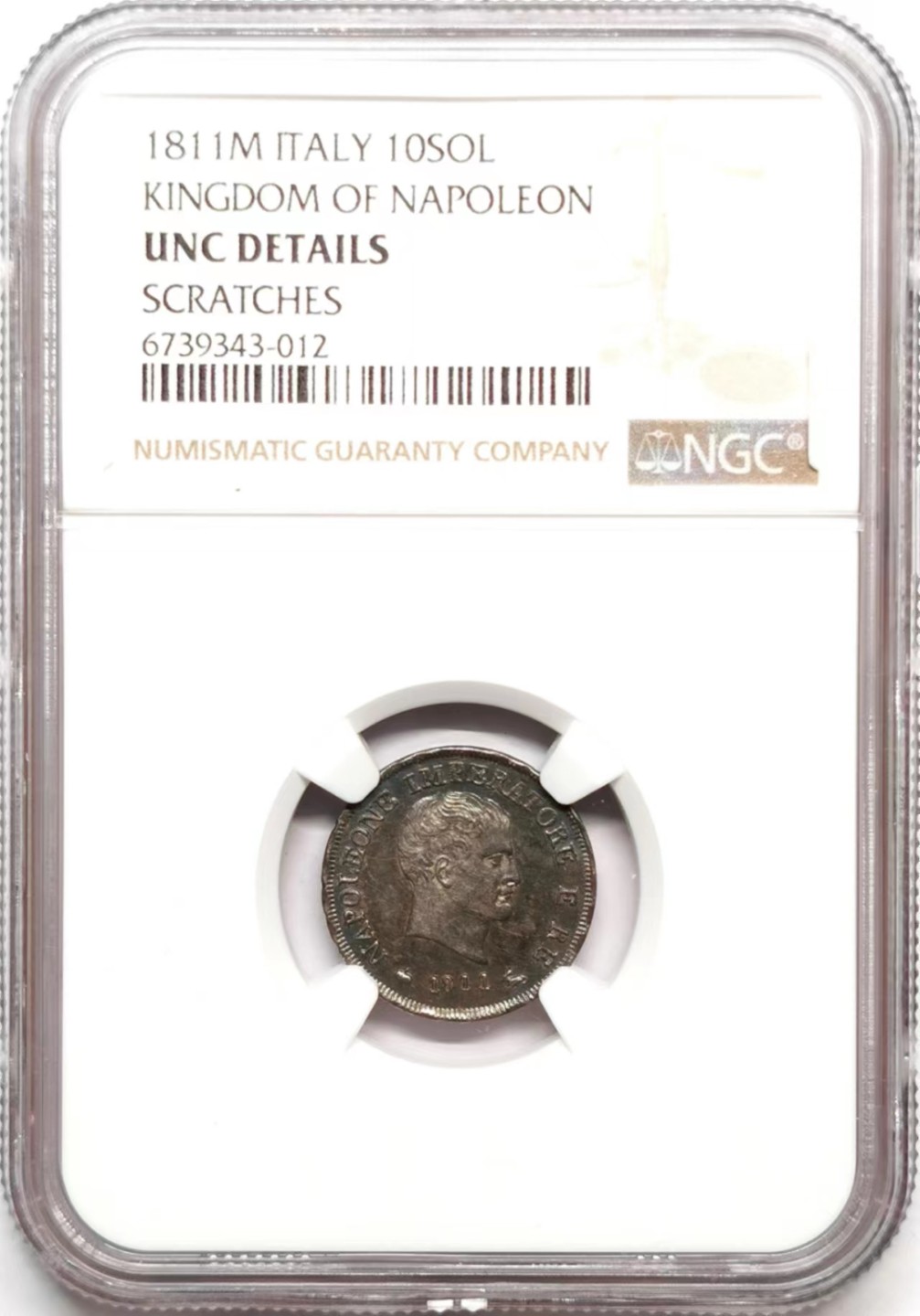 凡希社世界钱币微拍第二百三十六期 1811M意大利王国拿破仑10S银辅币NGC-UNCD