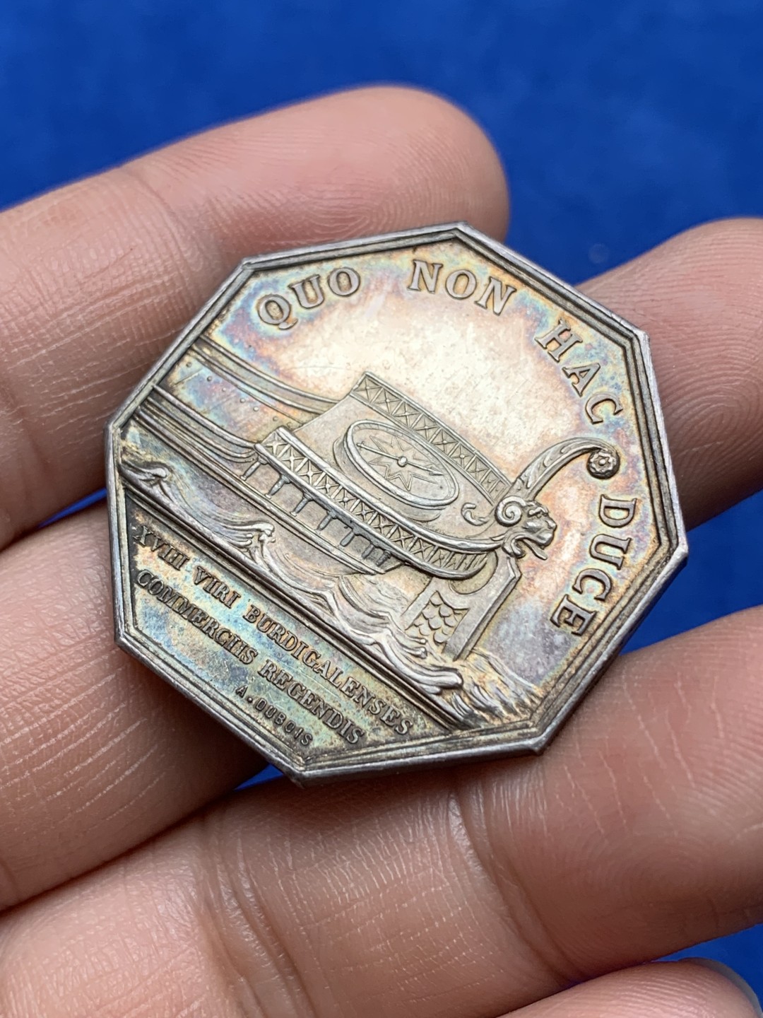 《竞宝斋》第157场-法国八角与章 专场！周日，周一，周四 3场 (全场包邮) 法国八角银质代币，波尔多商会，20.12g，34mm，丰饶角边铭，紫金包浆