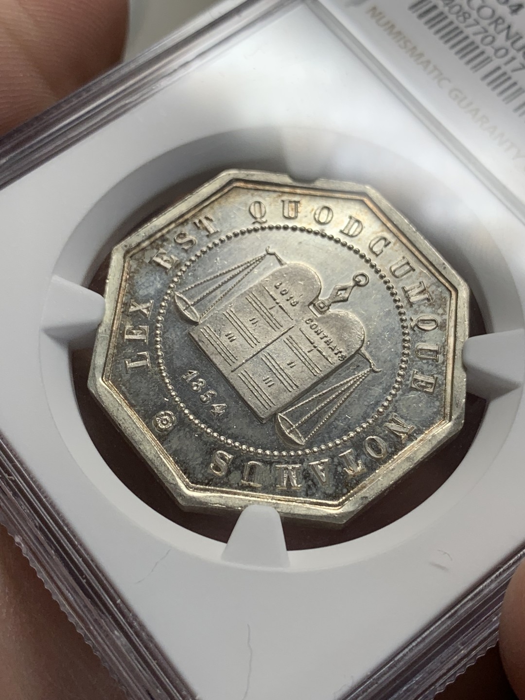 《竞宝斋》第157场-法国八角与章 专场！周日，周一，周四 3场 (全场包邮) NGC-MS64 法国 八角银质代币 亚眠地区公证人，淡淡包浆呈霜面效果