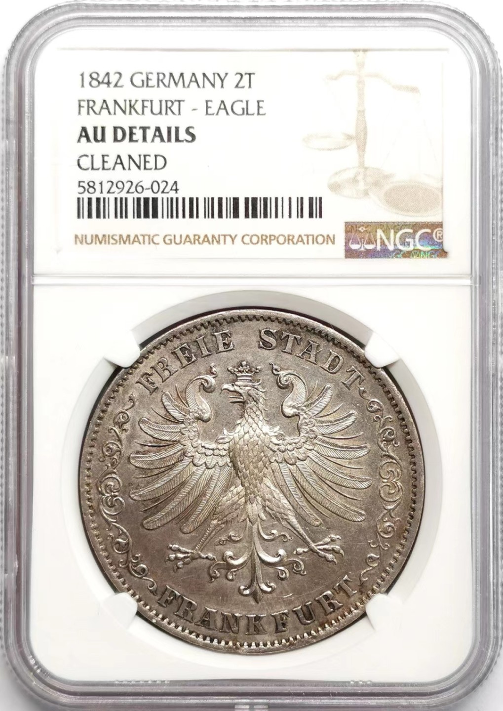 凡希社世界钱币微拍第二百三十六期 1842法兰克福鹰2泰勒大银NGC-AUD