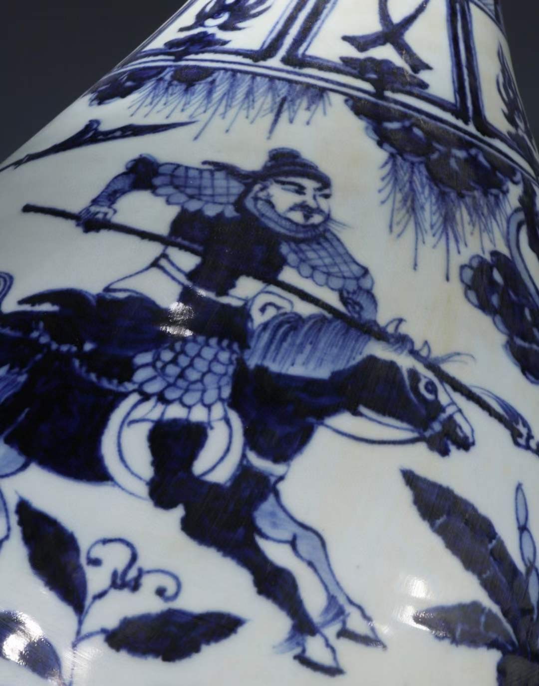 旧藏 元青花【三英战吕布】人物故事纹玉壶春瓶