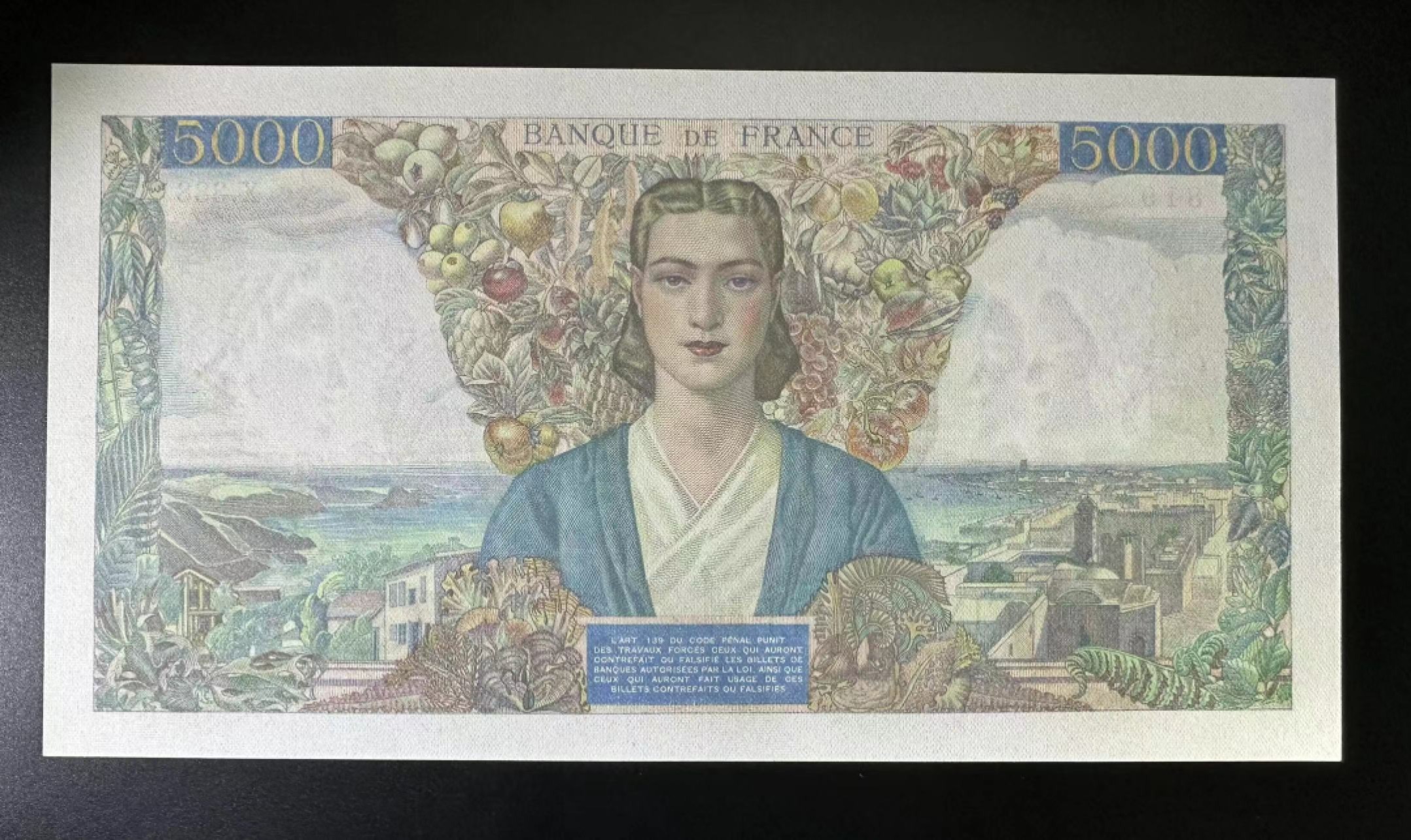 【Blue Auction】✨世界纸币精拍第316期——周日畅拍场 【819倒置号】法国 1945年5000法郎 大票幅 大团结 UNC- 