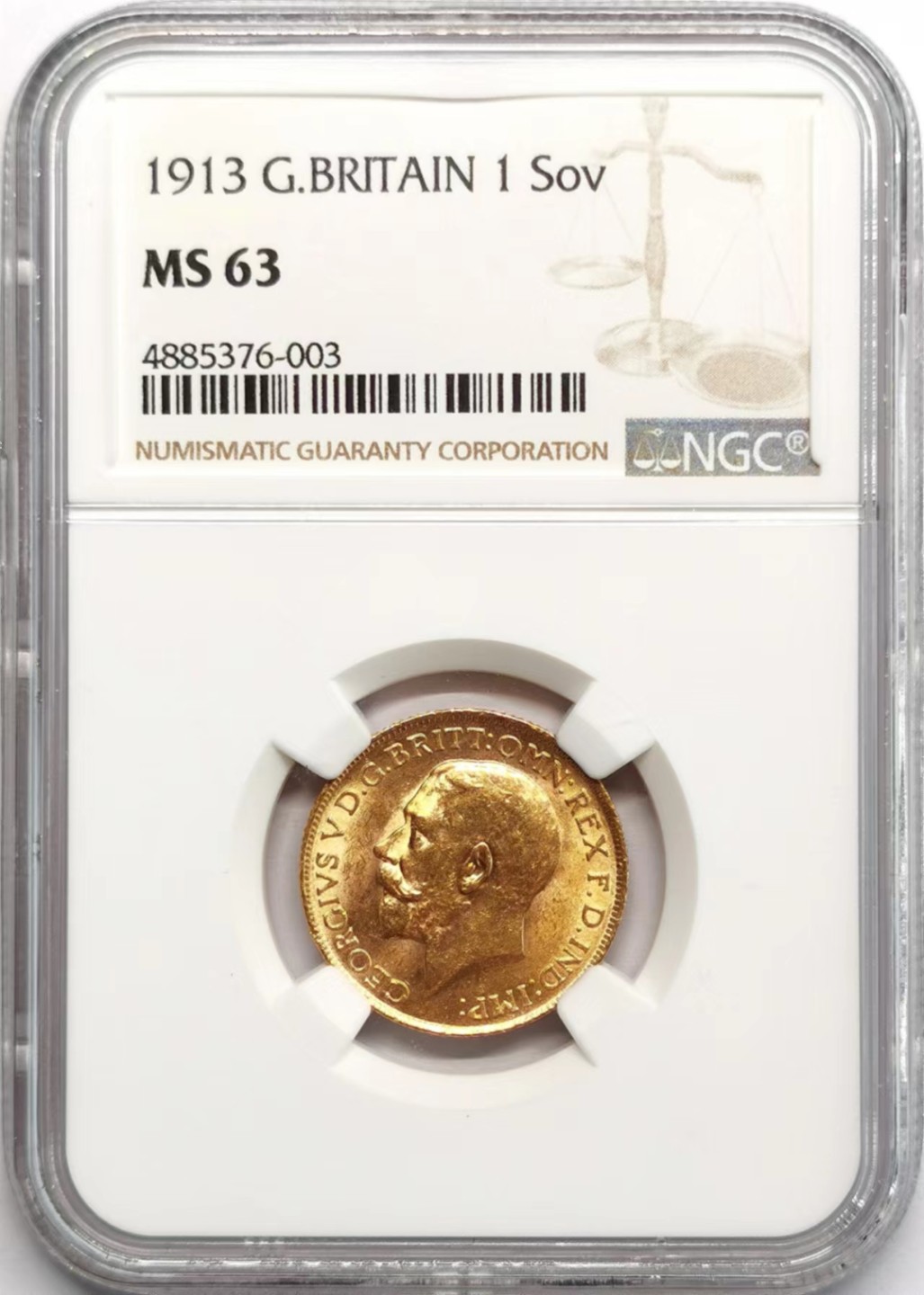 凡希社世界钱币微拍第二百三十六期 1913英国乔五马剑索维林金币NGC-MS63