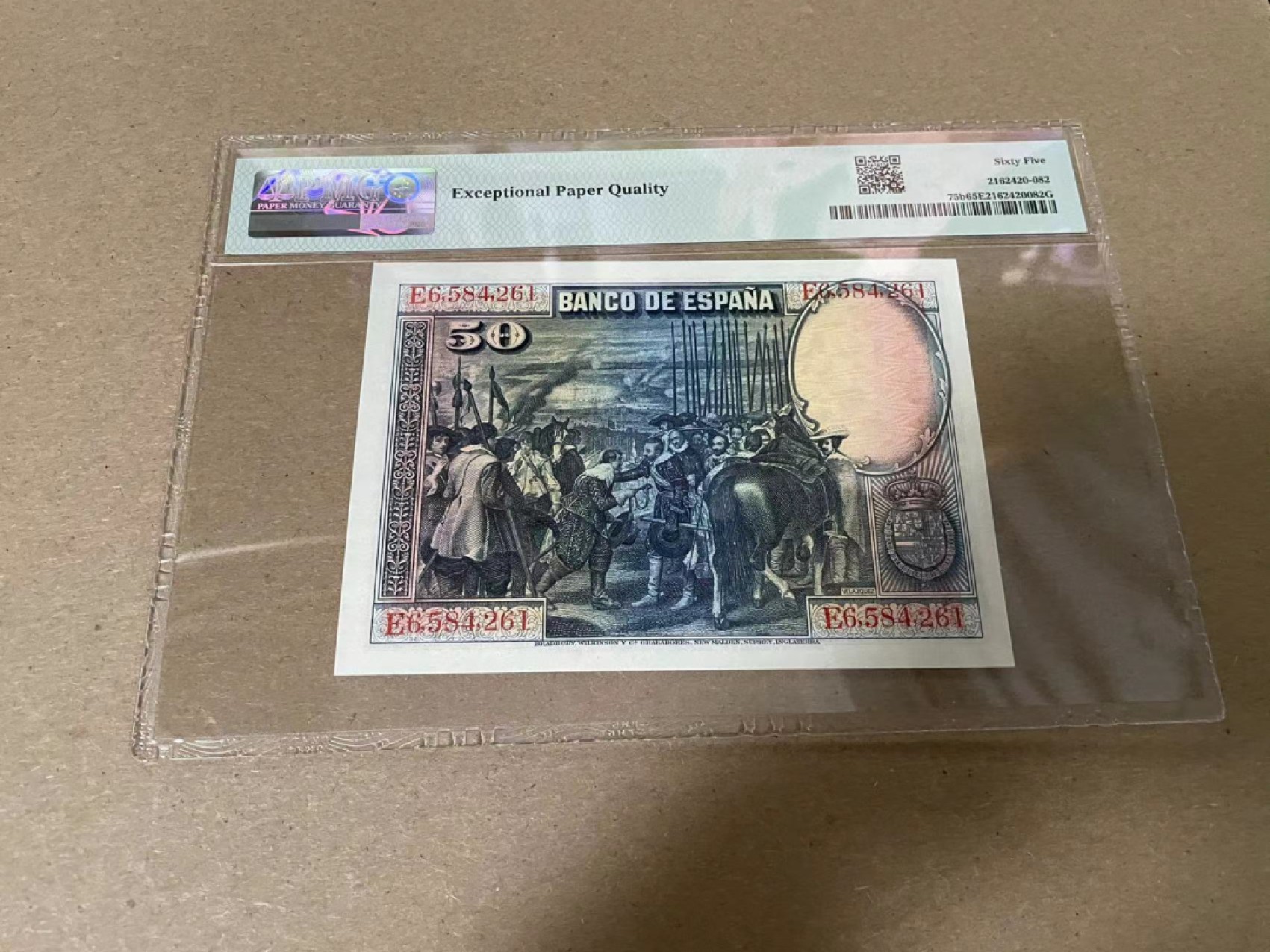 【Blue Auction】✨世界纸币精拍第316期——周日畅拍场 西班牙 1928年50比塞塔 PMG65EPQ BWC出品 雕刻精美