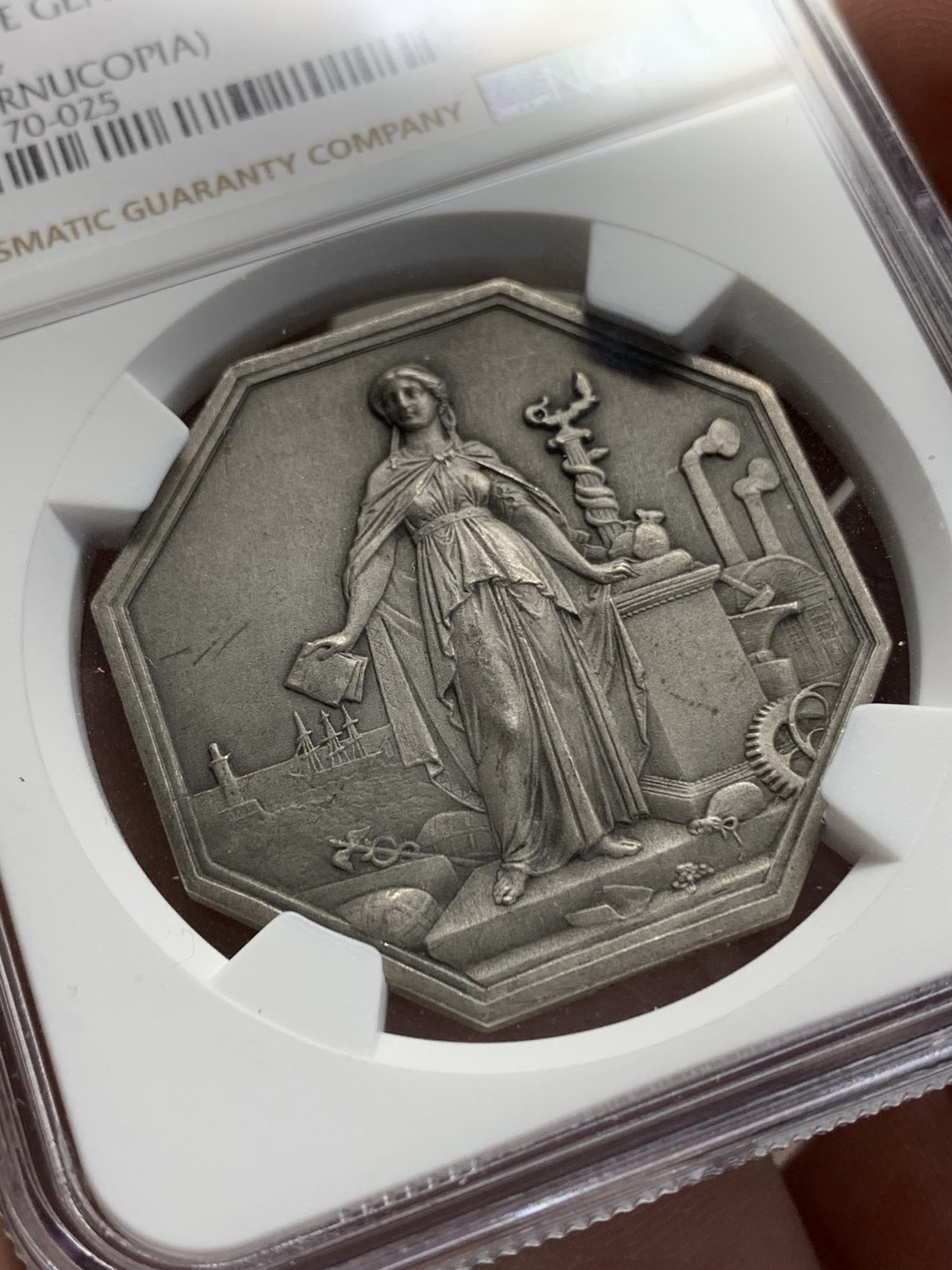 《竞宝斋》第157场-法国八角与章 专场！周日，周一，周四 3场 (全场包邮) NGC-MS64法国八角银质代币，工商信贷银行，丰饶角边铭，细节丰富