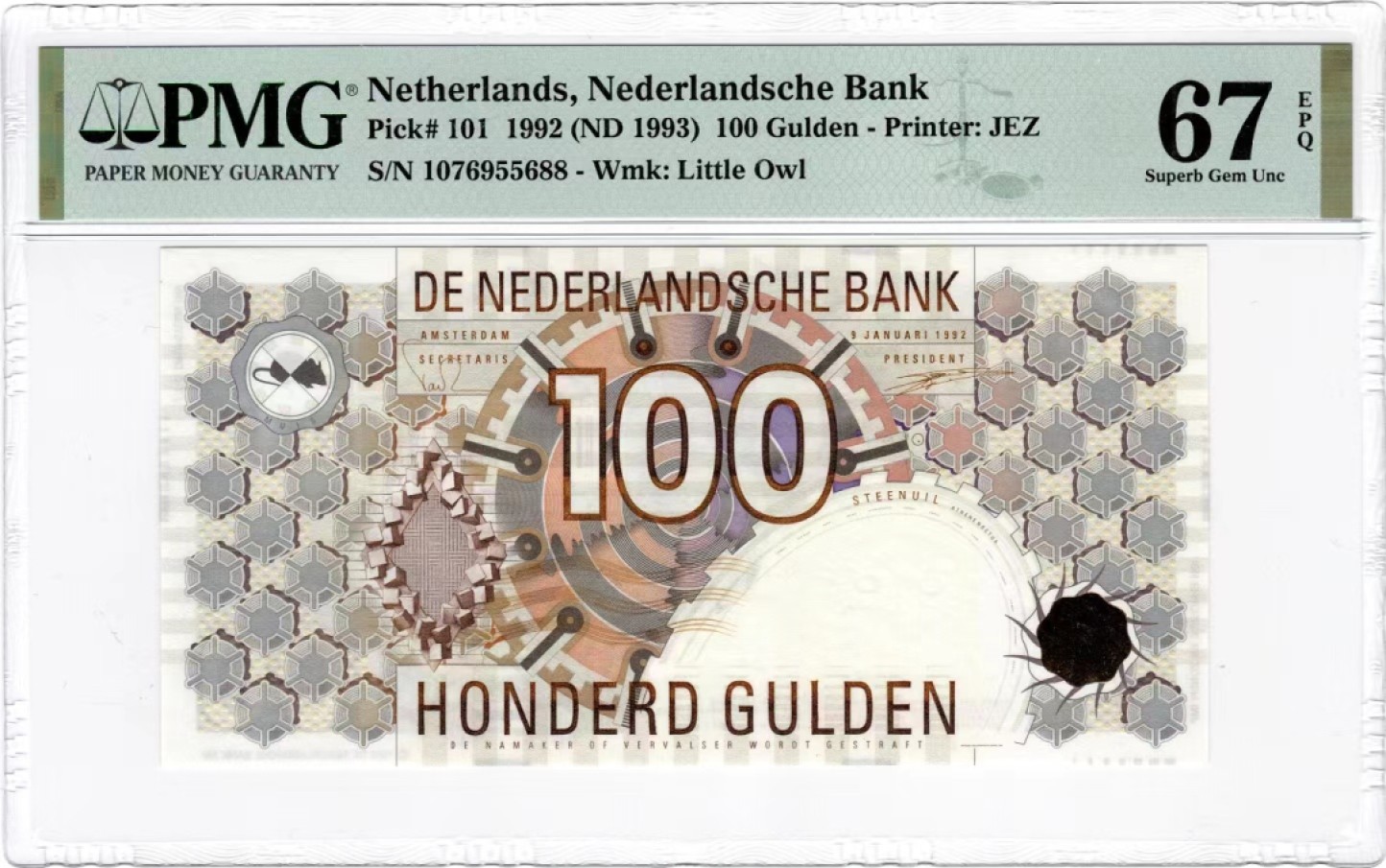 【Blue Auction】✨世界纸币精拍第316期——周日畅拍场 【88尾】荷兰 1992年100盾 PMG67EPQ 