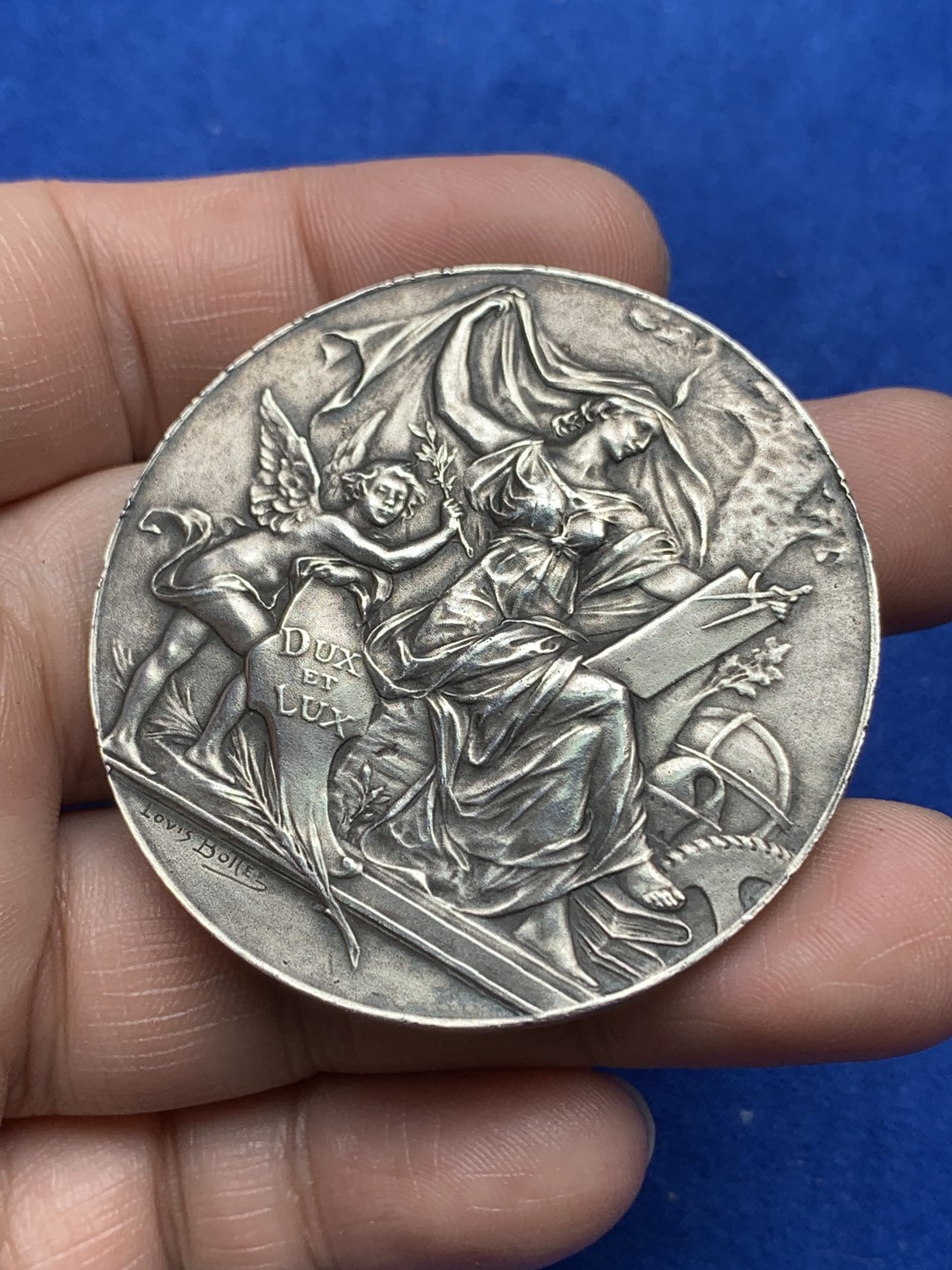 《竞宝斋》第157场-法国八角与章 专场！周日，周一，周四 3场 (全场包邮) 法国银章，鲁昂工业协会，对于科学的奖励，背面是狮身人面的施芬克斯，60.88g，50.3mm，丰饶角边铭