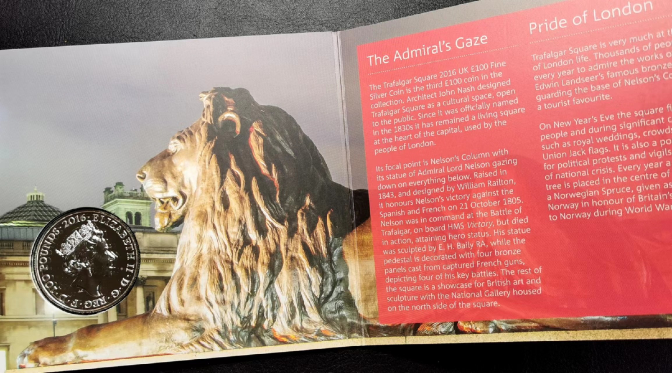 凡希社世界钱币微拍第二百三十六期 2016英国特拉法加尔广场100镑纪念银币BU塑封小开裂