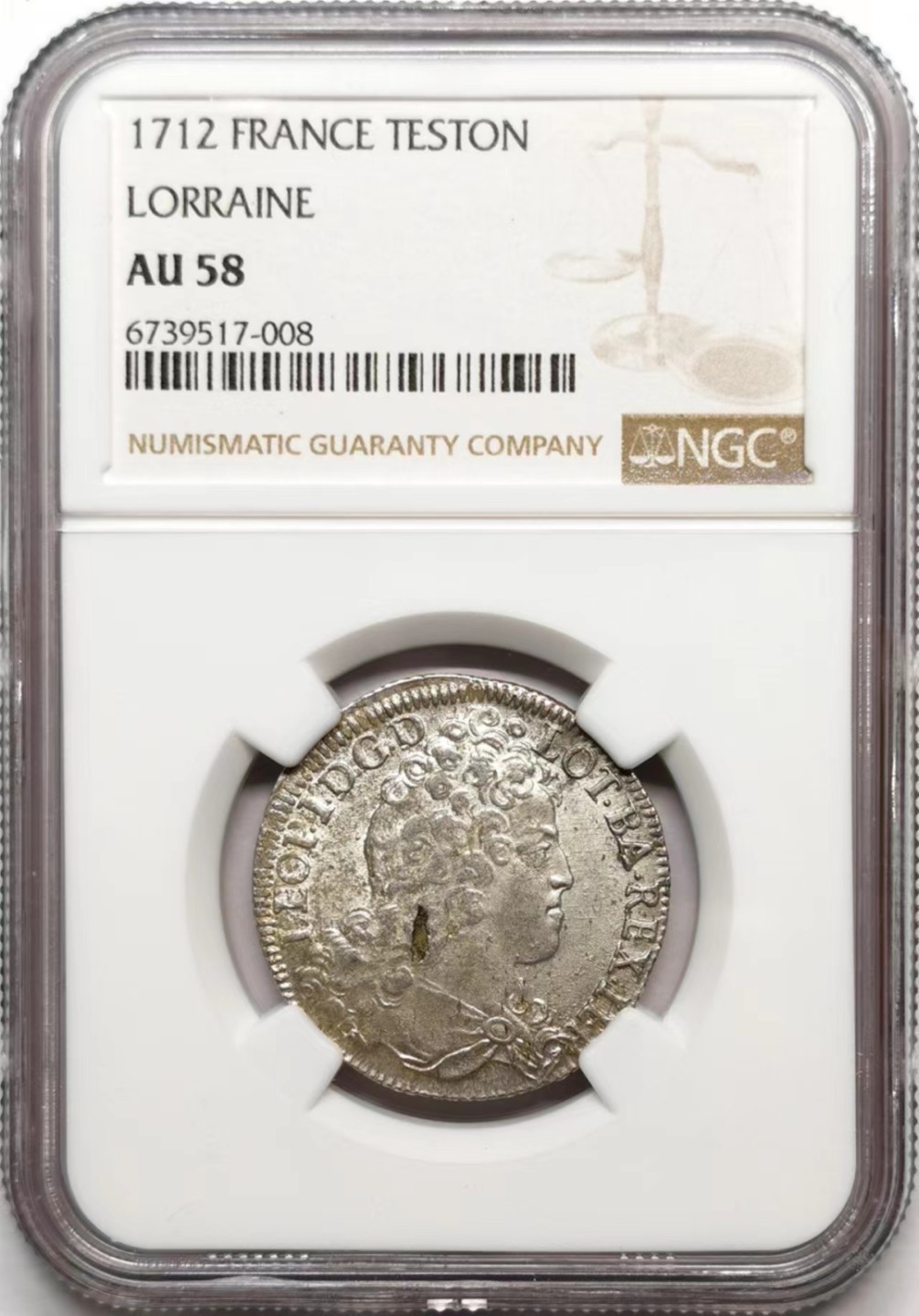 凡希社世界钱币微拍第二百三十六期 1712洛林公国Teston银币NGC-AU58品相难得！