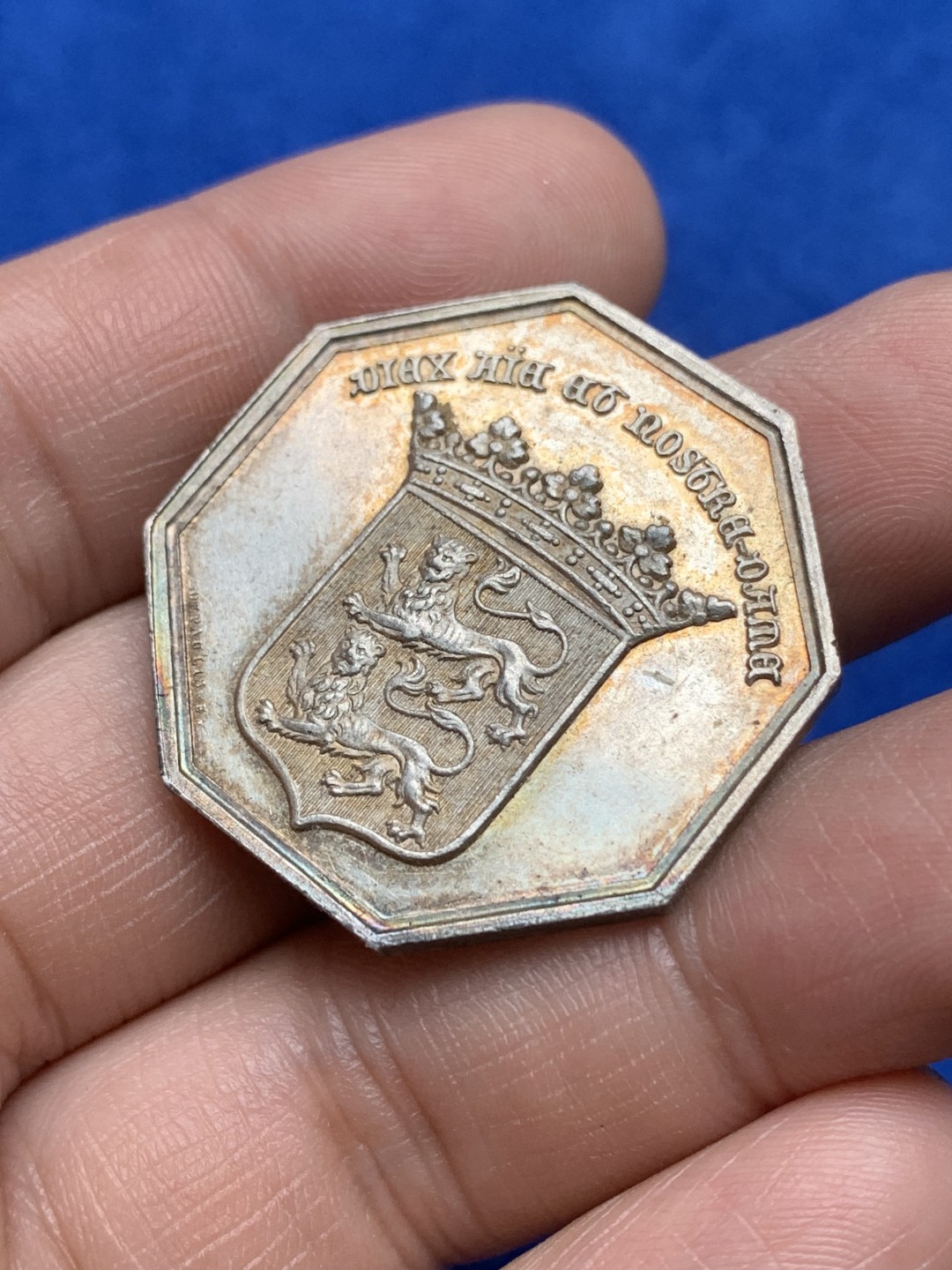 《竞宝斋》第157场-法国八角与章 专场！周日，周一，周四 3场 (全场包邮) 法国八角银质代币，诺曼底保险，15.41g，33.5mm，船首边铭，五彩包浆