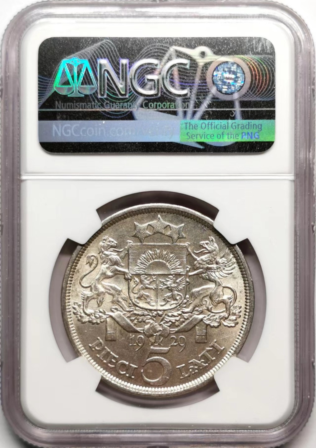 凡希社世界钱币微拍第二百三十六期 1929拉脱维亚5L大银NGC-MS62