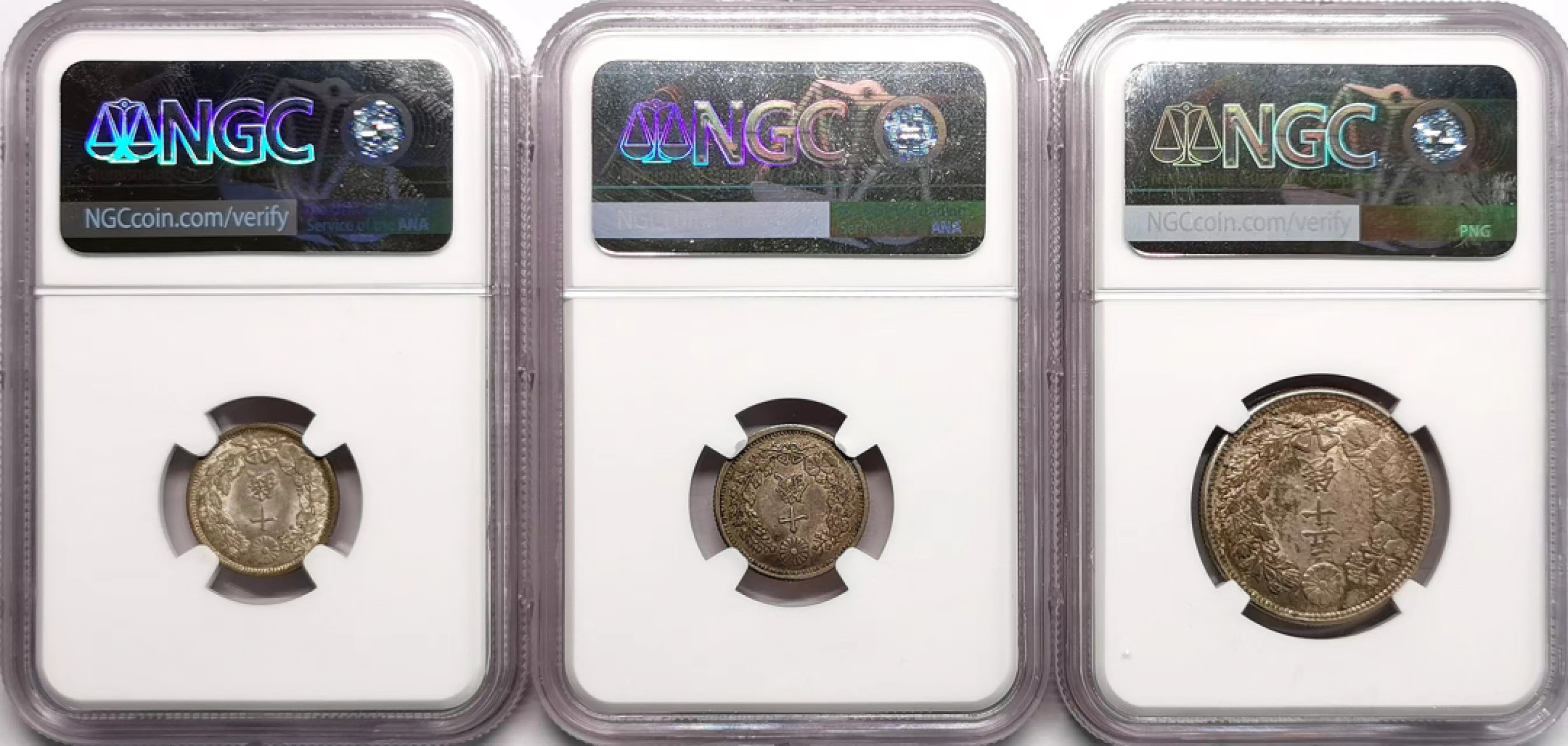 凡希社世界钱币微拍第二百三十六期 日本20钱/50钱银币三枚一组NGC