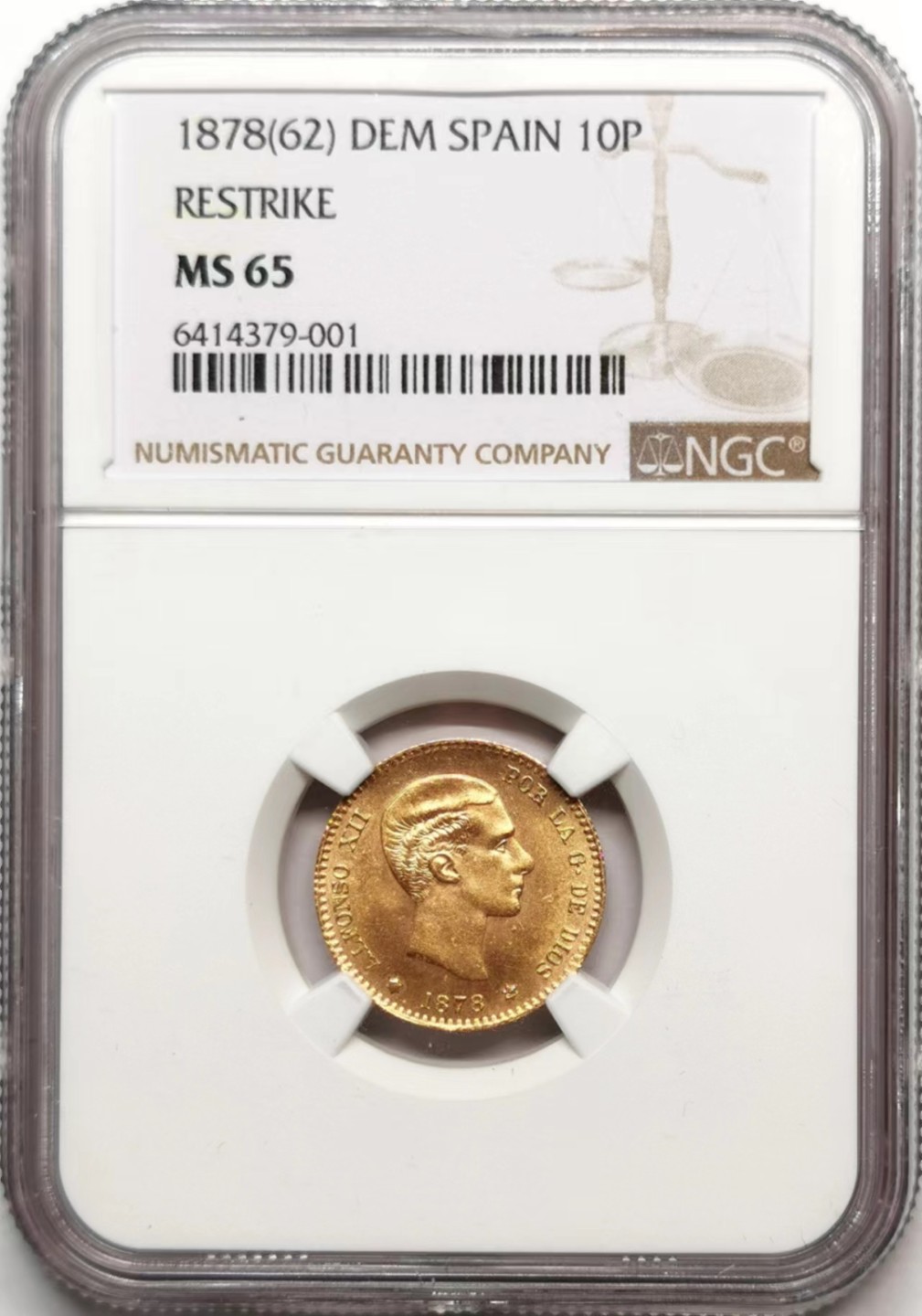 凡希社世界钱币微拍第二百三十六期 1878西班牙阿丰索十二世10P金币NGC-MS65