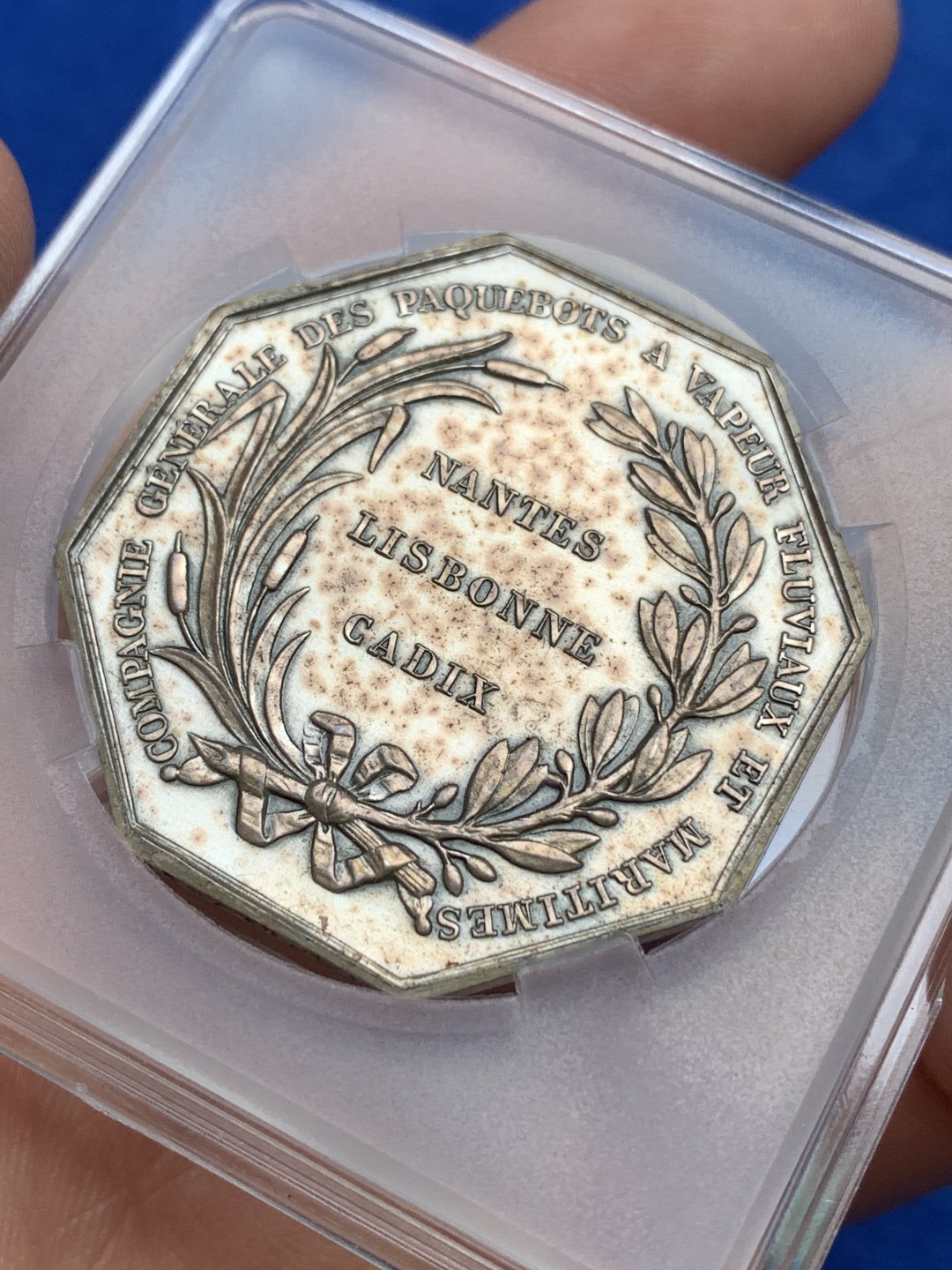 《竞宝斋》第157场-法国八角与章 专场！周日，周一，周四 3场 (全场包邮) 法国八角银质代币，内河和海运轮船公司，26.68g，38.5mm，丰饶角后铸带500枚编号