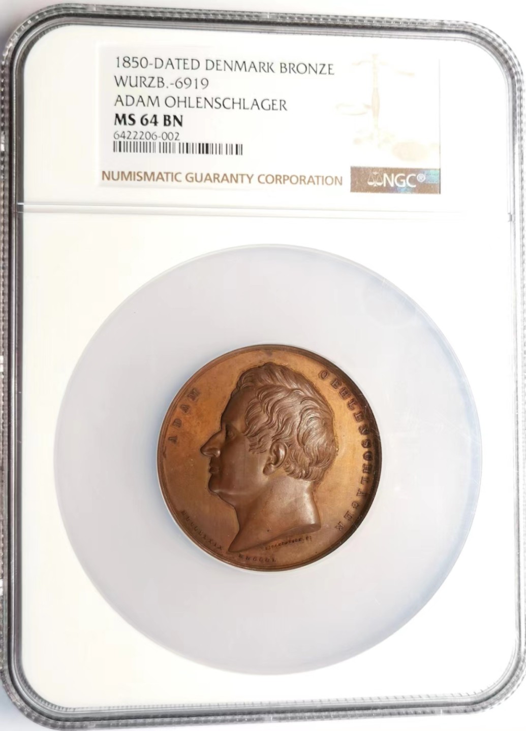 凡希社世界钱币微拍第二百三十六期 1850丹麦Adam ohlenschlager纪念大铜章NGC-MS64