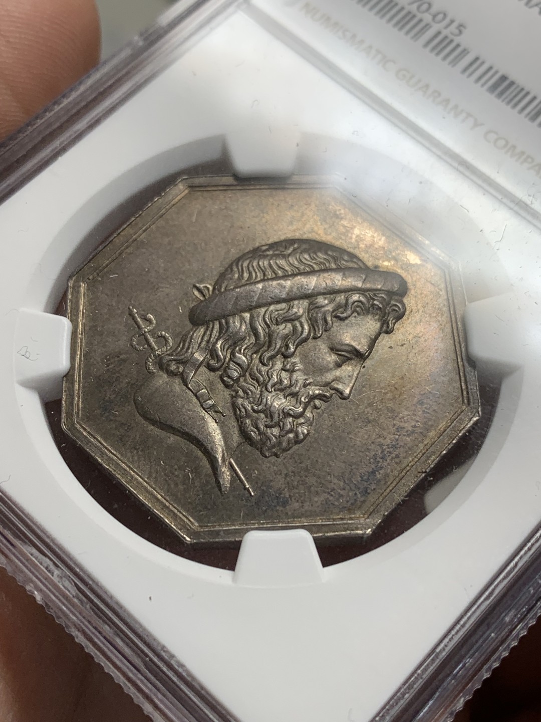 《竞宝斋》第157场-法国八角与章 专场！周日，周一，周四 3场 (全场包邮) NGC-MS64法国八角银质代币,维希医学会，正面是西方医学之父希波克拉底，蜜蜂边铭