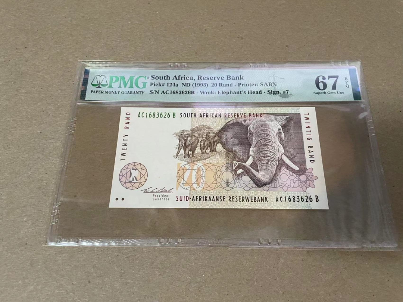 【Blue Auction】✨世界纸币精拍第316期——周日畅拍场 【无47 初版】南非 1993年20兰特 PMG67EPQ 