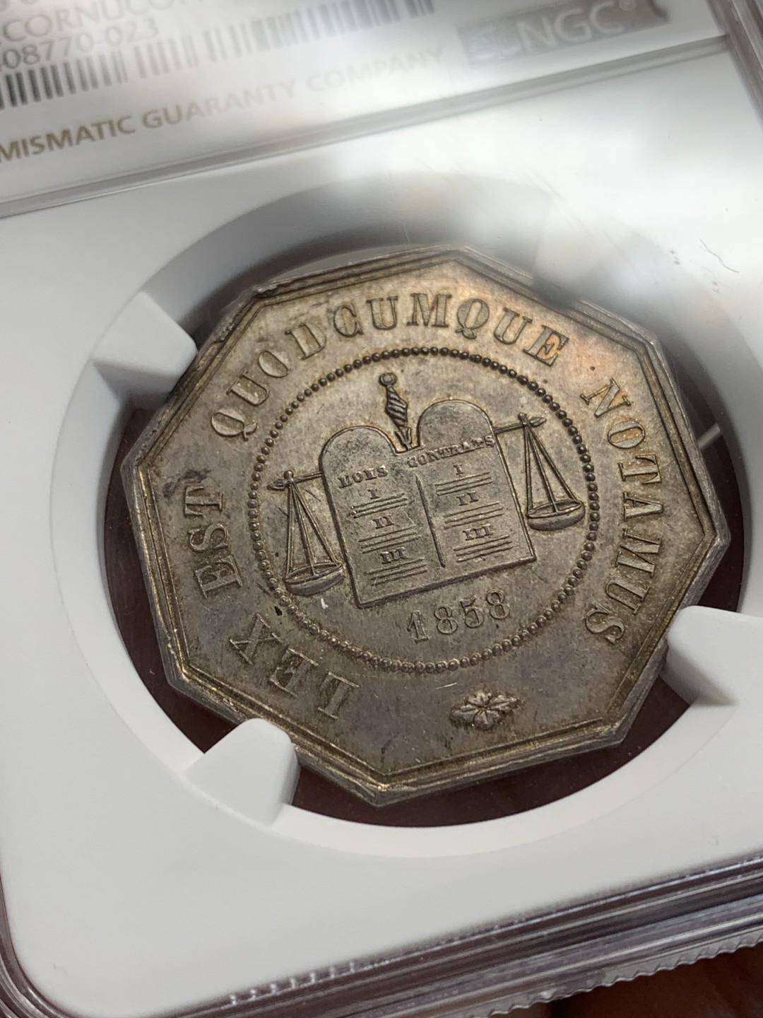 《竞宝斋》第157场-法国八角与章 专场！周日，周一，周四 3场 (全场包邮) NGC-MS64 法国八角银质代币 佩罗讷地区公证人，原味包浆