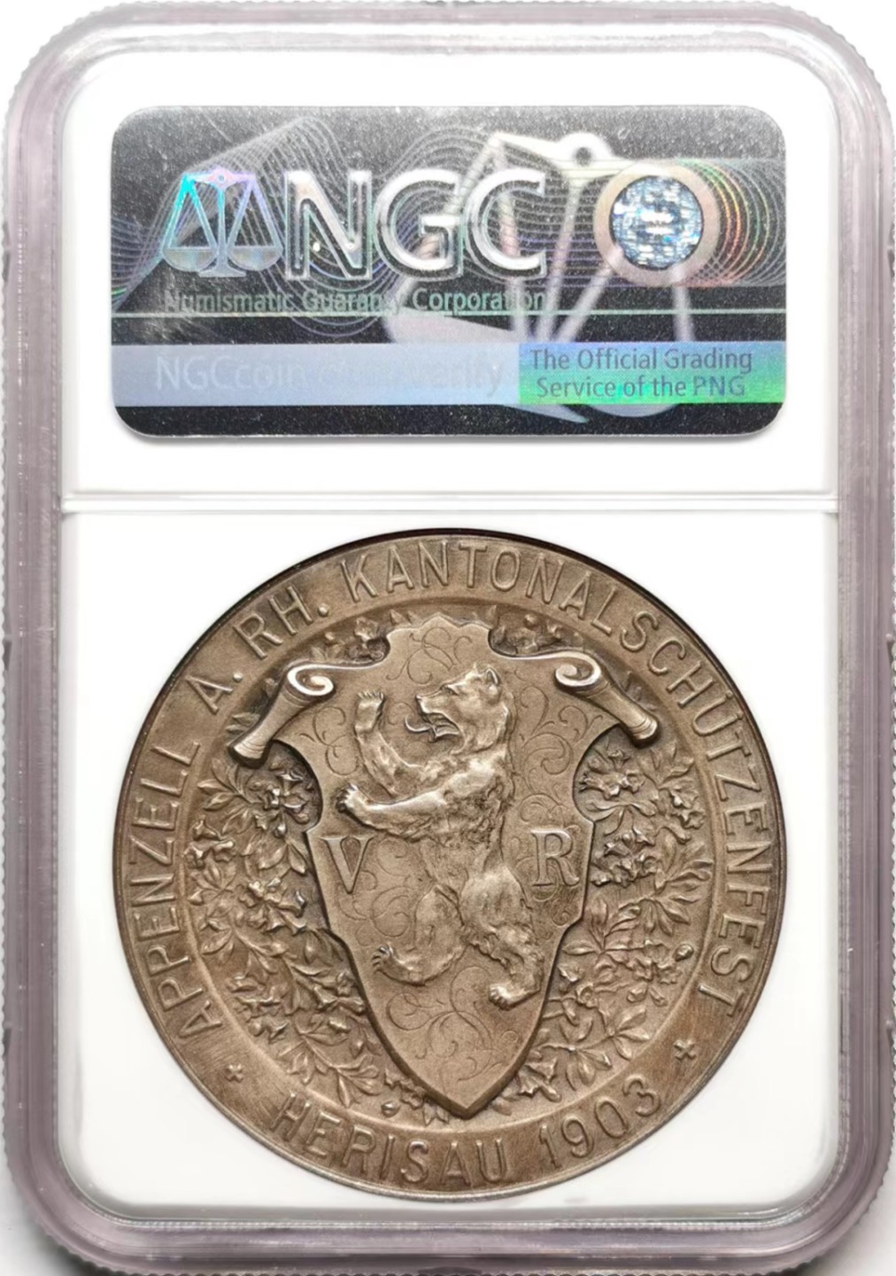 凡希社世界钱币微拍第二百三十六期 1903瑞士阿彭策尔射击节纪念银章NGC-MS61