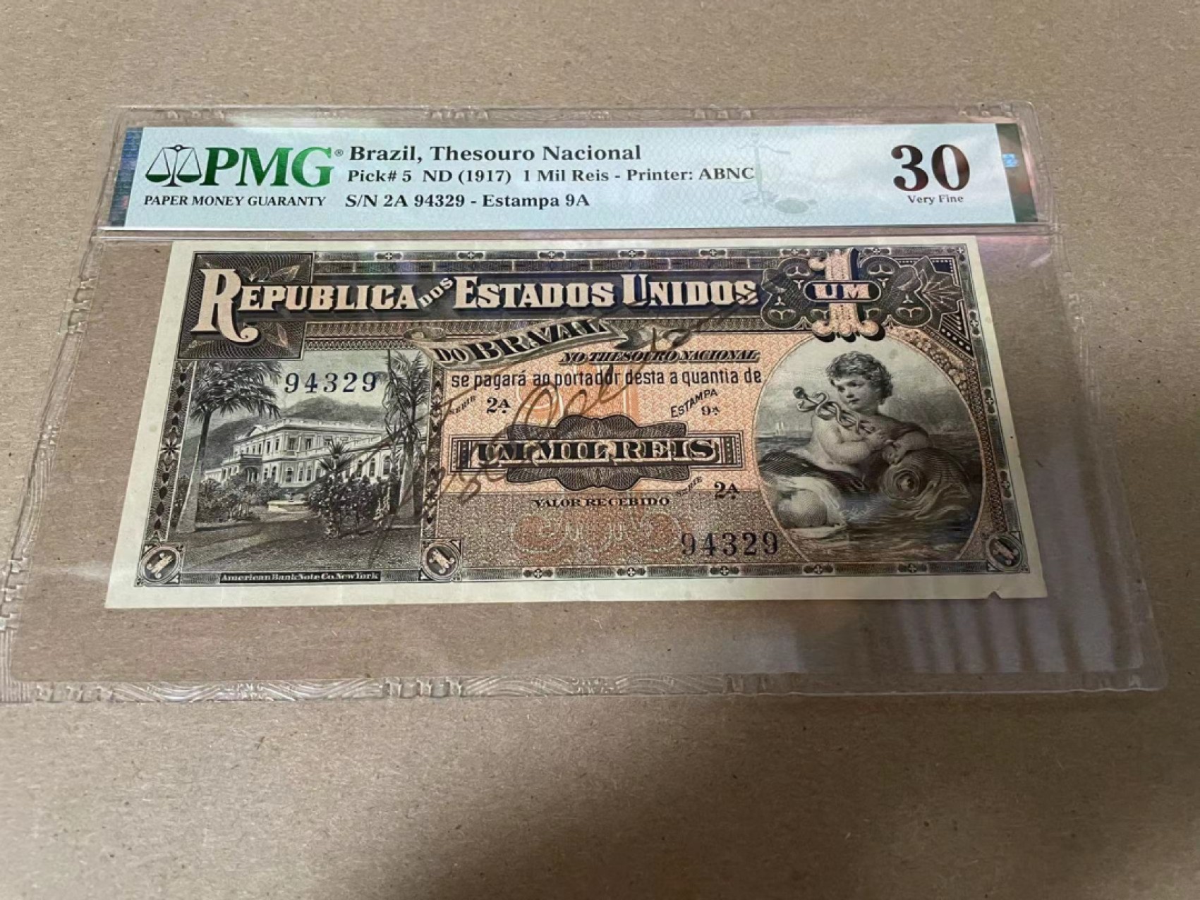【Blue Auction】✨世界纸币精拍第316期——周日畅拍场 【手签实钞】巴西 1917年1Mil Reis PMG30 ABNC出品 墨丘利 