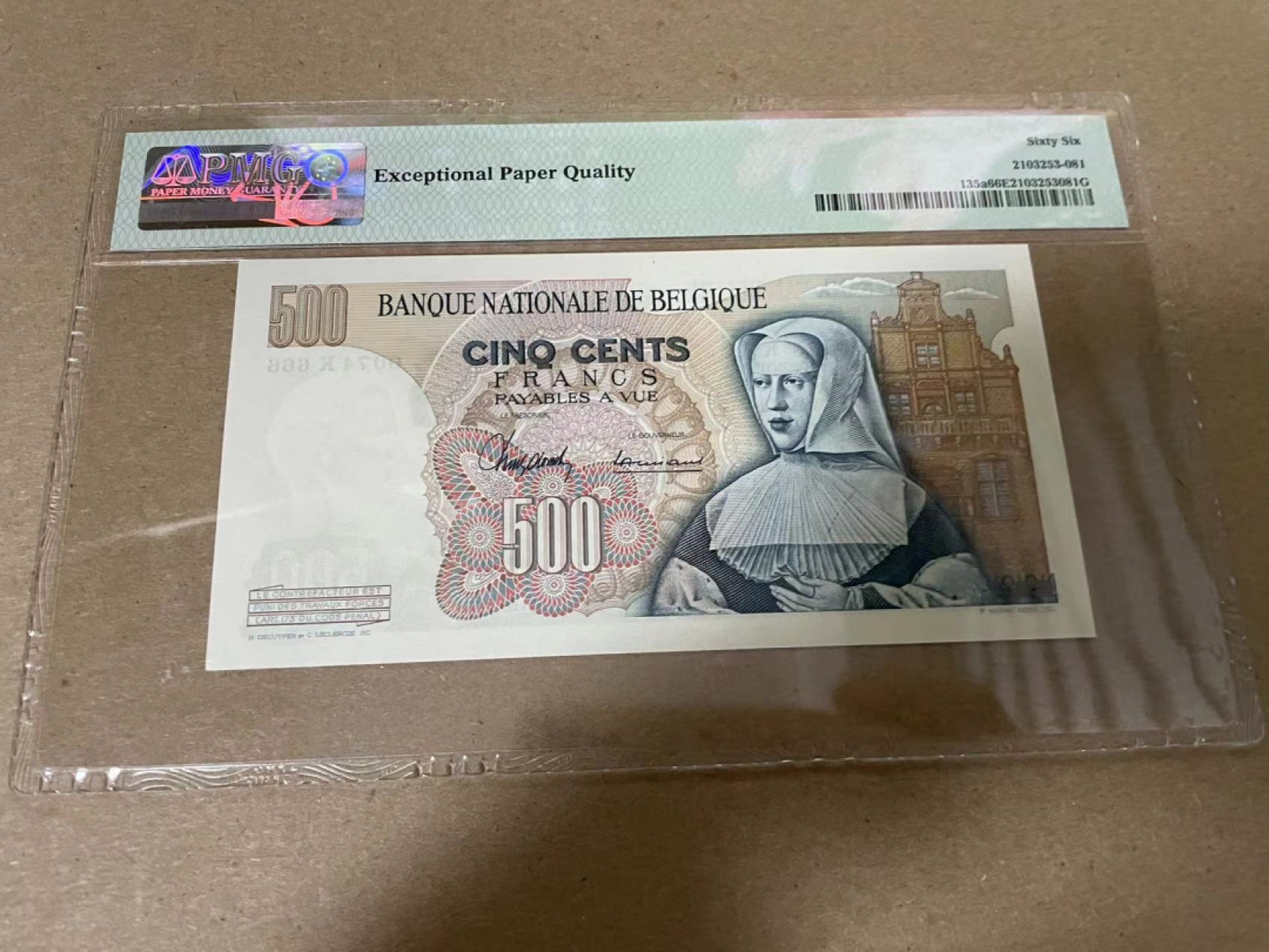 【Blue Auction】✨世界纸币精拍第316期——周日畅拍场 【666豹子号 首发年份少见】比利时 1961年500法郎  黑寡妇 PMG66EPQ 