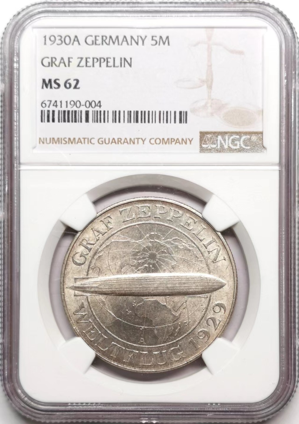 凡希社世界钱币微拍第二百三十六期 1930魏玛齐柏林5马克大银NGC-MS62