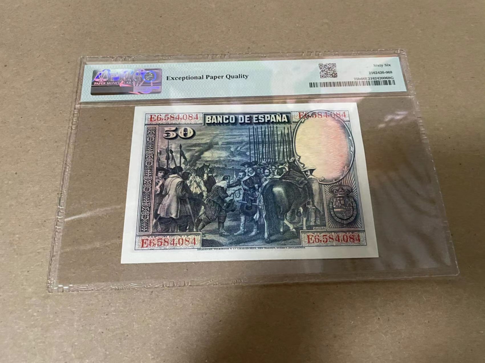 【Blue Auction】✨世界纸币精拍第316期——周日畅拍场 西班牙 1928年50比塞塔 PMG66EPQ BWC出品 雕刻精美