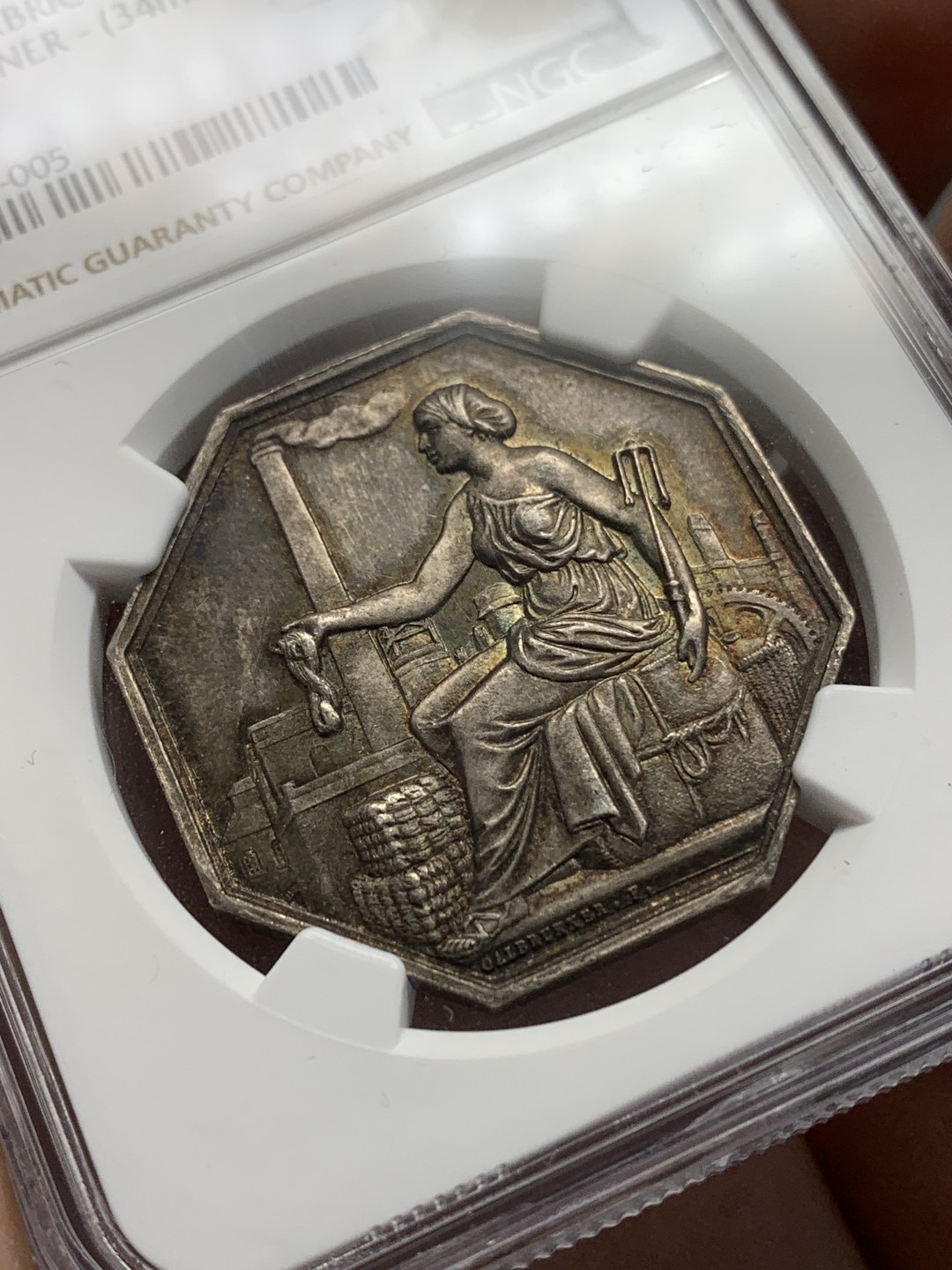 《竞宝斋》第157场-法国八角与章 专场！周日，周一，周四 3场 (全场包邮) NGC-MS64法国八角银质代币，亚眠城镇亚麻纺纱，蜜蜂边铭，金红包浆