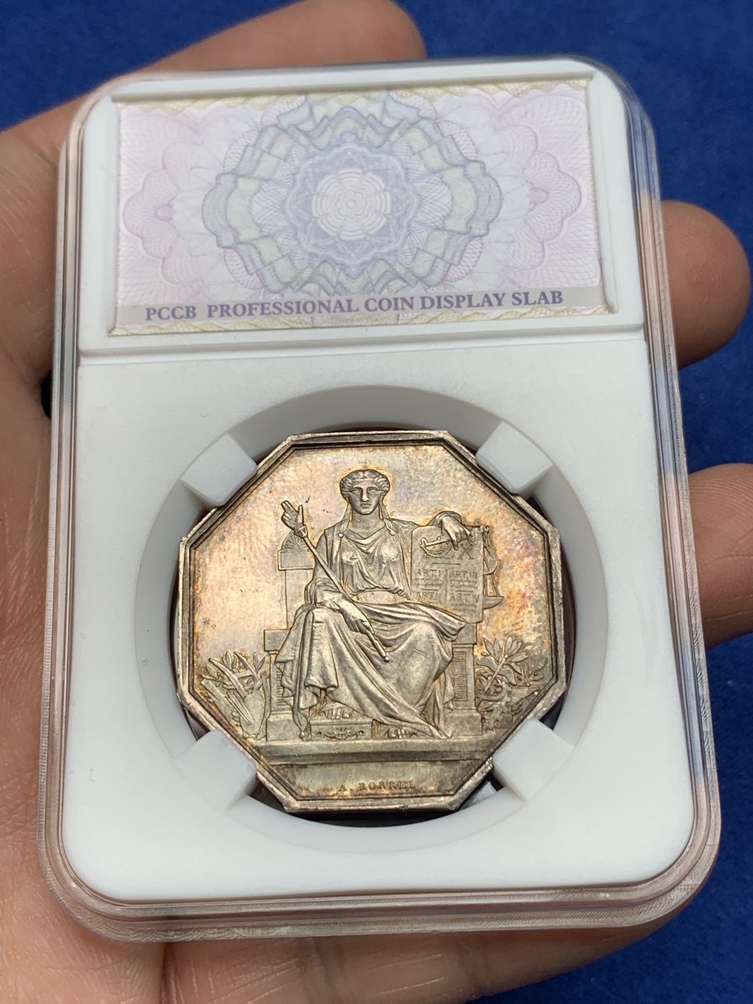 《竞宝斋》第157场-法国八角与章 专场！周日，周一，周四 3场 (全场包邮) 法国 八角银质代币 巴黎公证人，19.53g，34mm，丰饶角边铭，底板干净，状态很好，眉毛头发等高点俱在