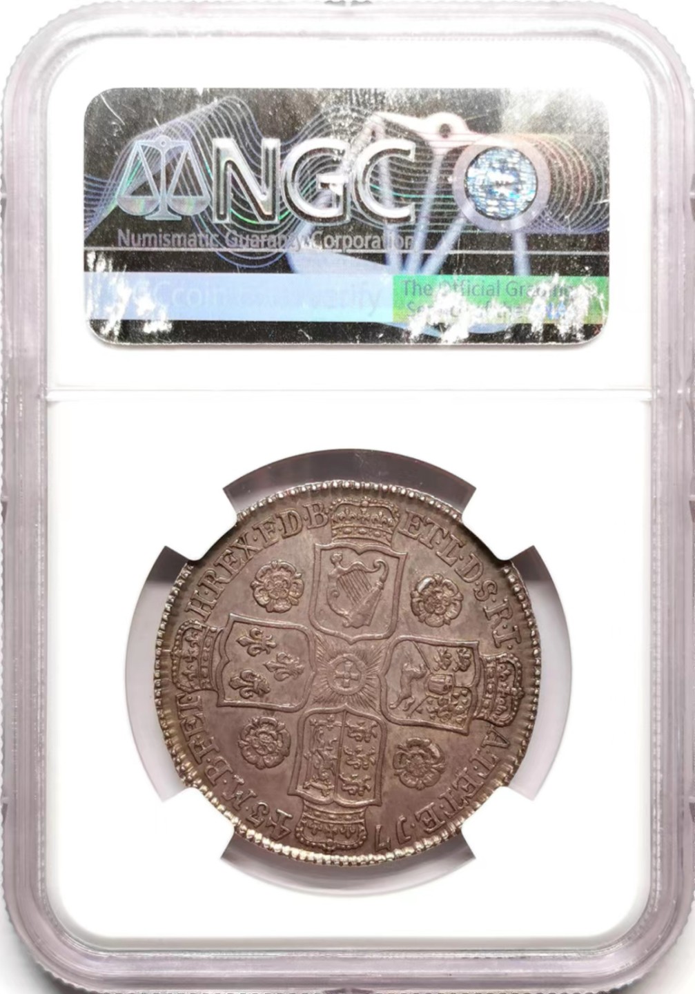 凡希社世界钱币微拍第二百三十六期 荐！1743英国乔二玫瑰1/2克朗NGC-MS63英伦紫罗兰包浆！