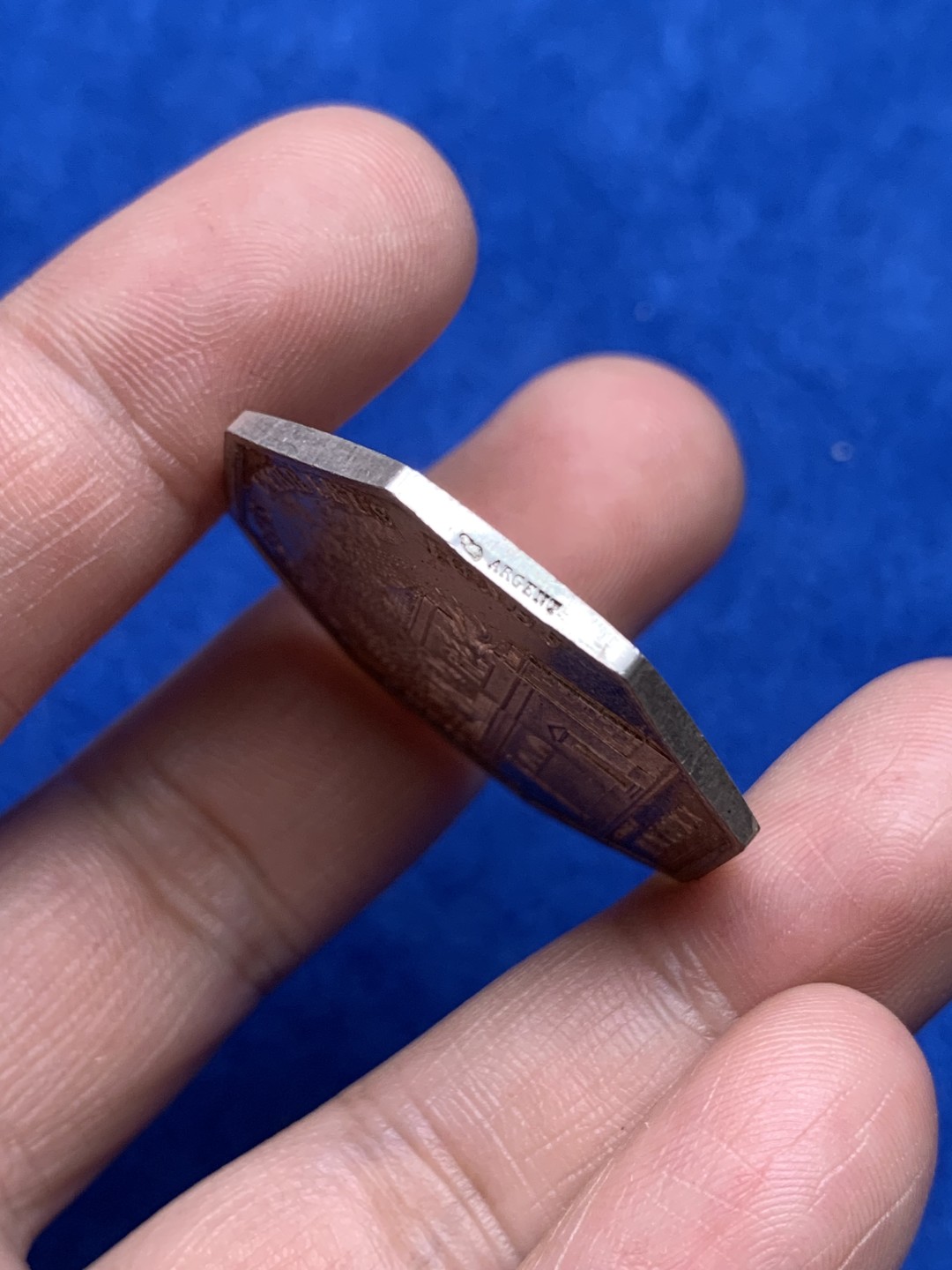 《竞宝斋》第157场-法国八角与章 专场！周日，周一，周四 3场 (全场包邮) 法国八角银质代币，火灾互助保险，下雨收衫了，18.37g，34.8mm，丰饶角边铭，金色包浆