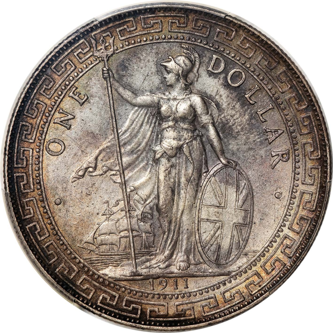 和合永通-杭州宜和2023年春拍古钱，银锭，机制币专场 1911年（B）香港贸易银元“站人”壹圆银币 PCGS MS62 Prid-21 编号86635202