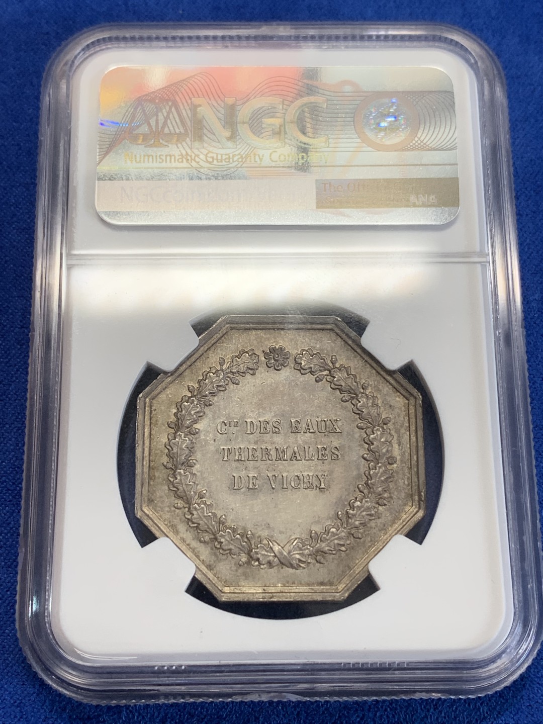 《竞宝斋》第157场-法国八角与章 专场！周日，周一，周四 3场 (全场包邮) NGC-MS64法国八角银质代币,维希医学会，正面是西方医学之父希波克拉底，蜜蜂边铭