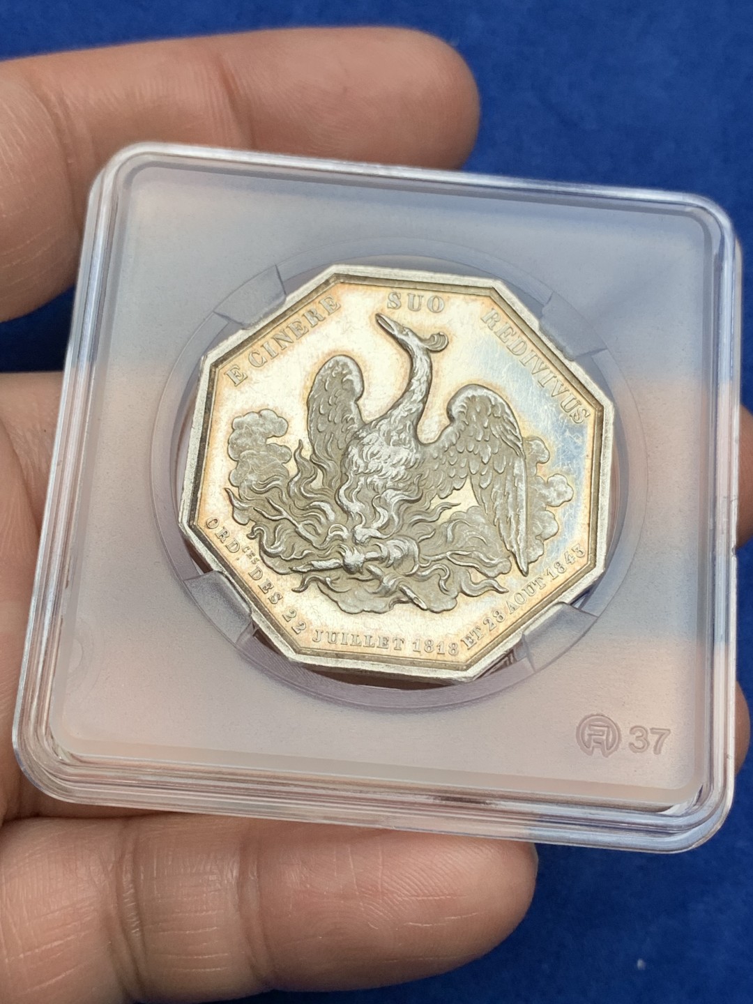 《竞宝斋》第157场-法国八角与章 专场！周日，周一，周四 3场 (全场包邮) 法国八角银质代币，塞纳河火灾共同基金，22.95g，36.2mm，蜜蜂边铭，黄油光