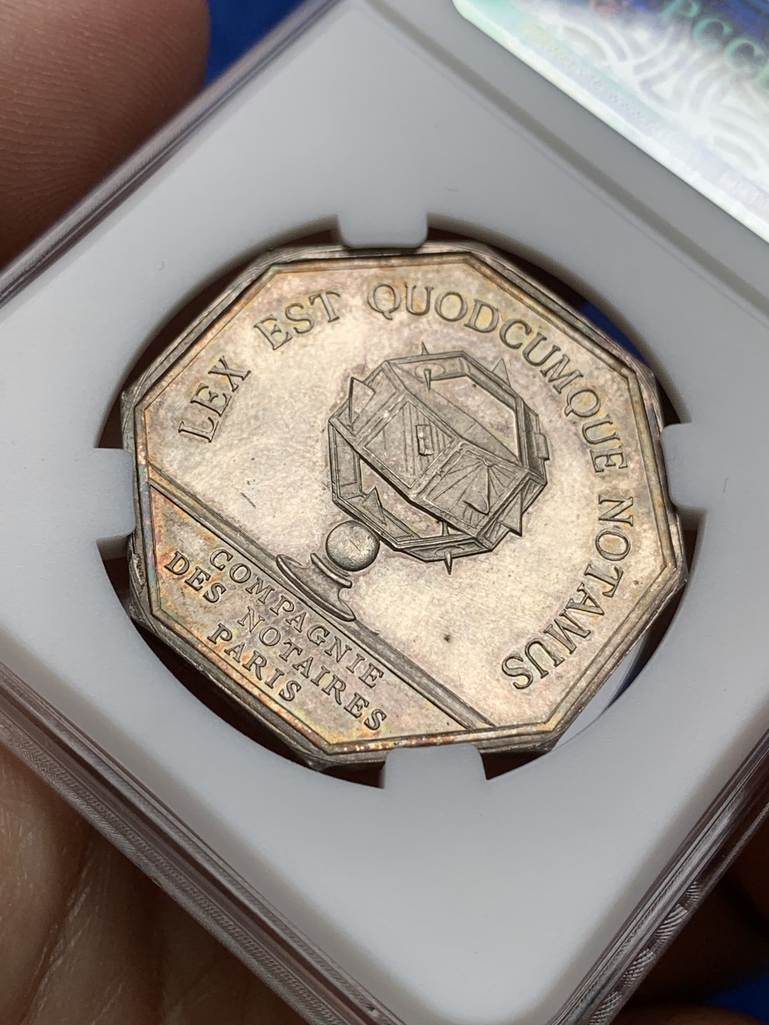 《竞宝斋》第157场-法国八角与章 专场！周日，周一，周四 3场 (全场包邮) 法国 八角银质代币 巴黎公证人，19.53g，34mm，丰饶角边铭，底板干净，状态很好，眉毛头发等高点俱在