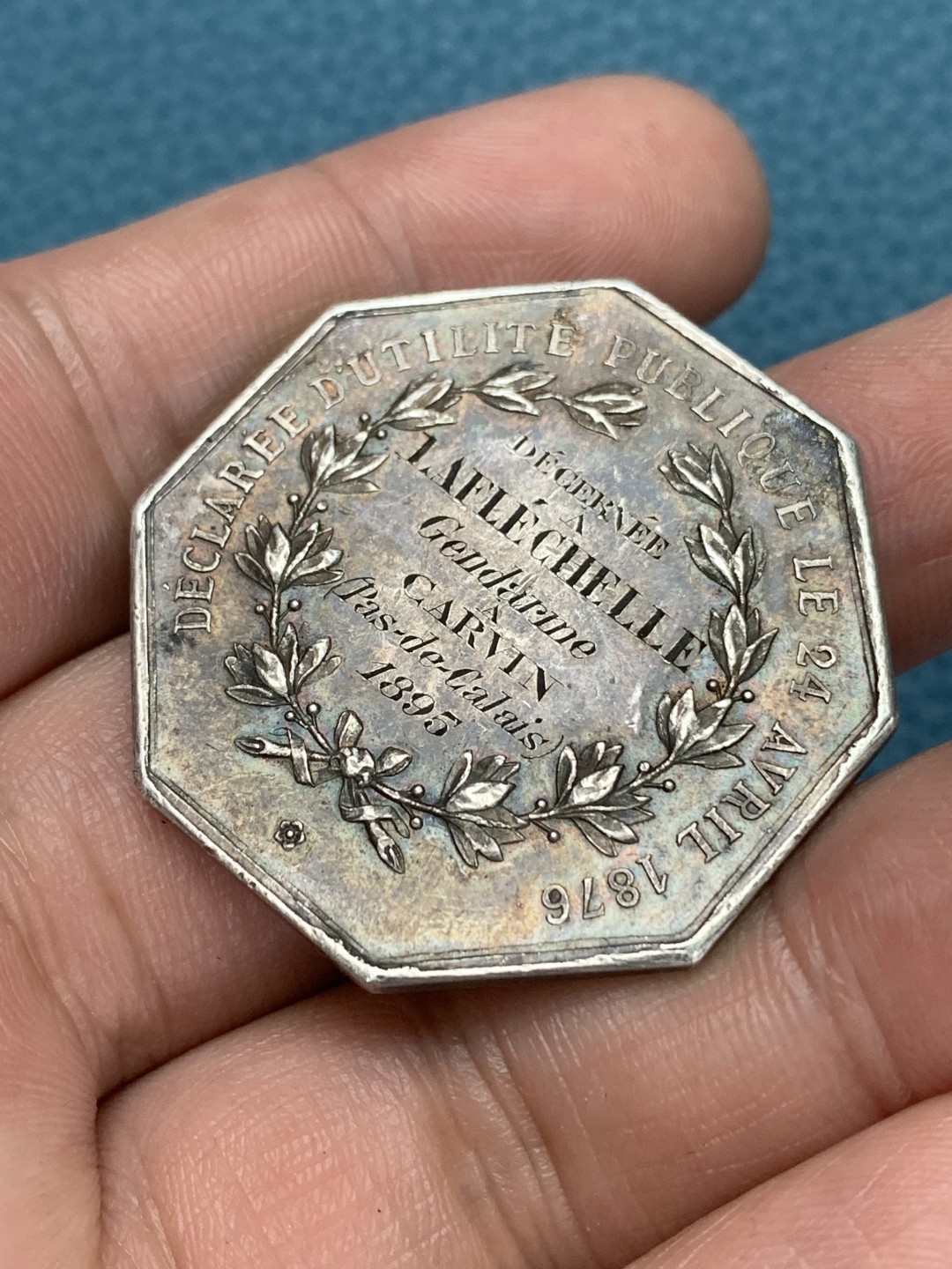 《竞宝斋》第157场-法国八角与章 专场！周日，周一，周四 3场 (全场包邮) 法国八角银质代币，反盗猎协会，20.00g，36.8mm，丰饶角边铭