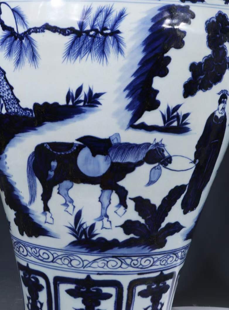 旧藏元青花【萧何月下追韩信】人物故事纹带盖梅瓶一对- 亚太艺术品