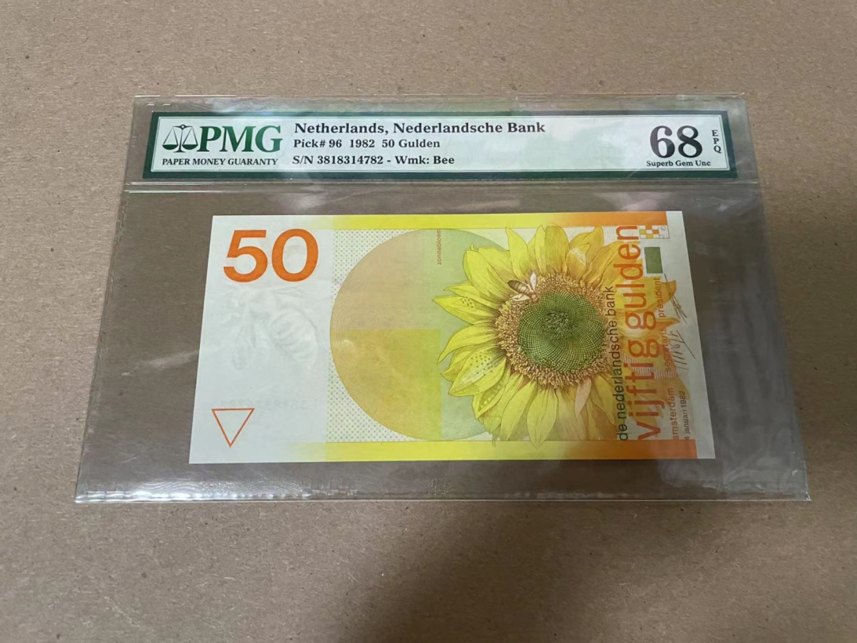 【Blue Auction】✨世界纸币精拍第316期——周日畅拍场 荷兰 1982年50盾 向日葵 PMG68EPQ 高分