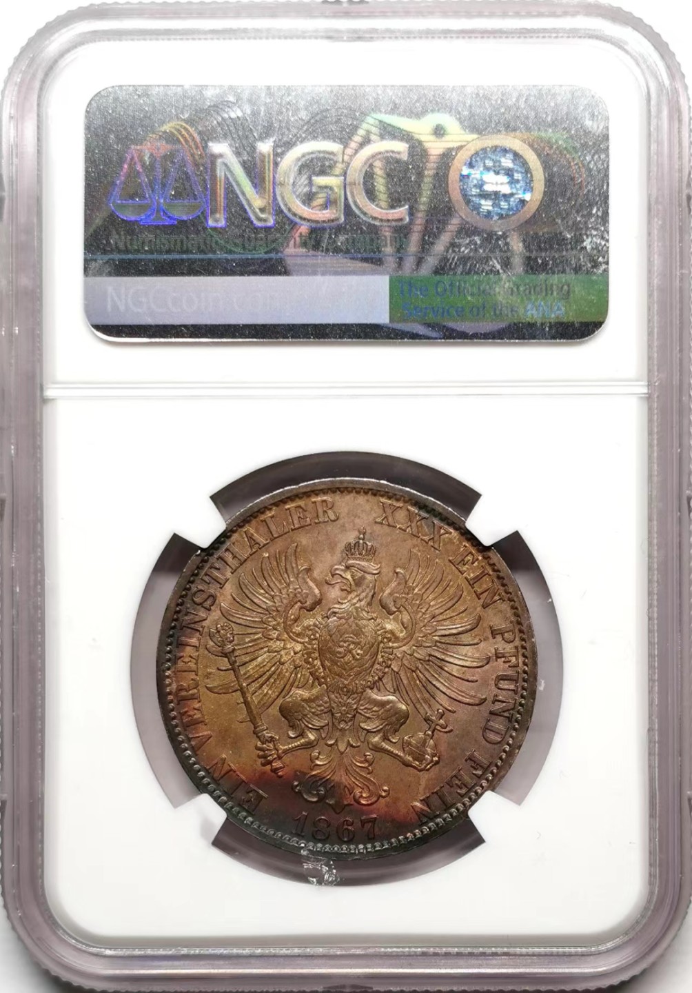 凡希社世界钱币微拍第二百三十六期 1867普鲁士威廉流通版泰勒NGC-MS61重五彩！