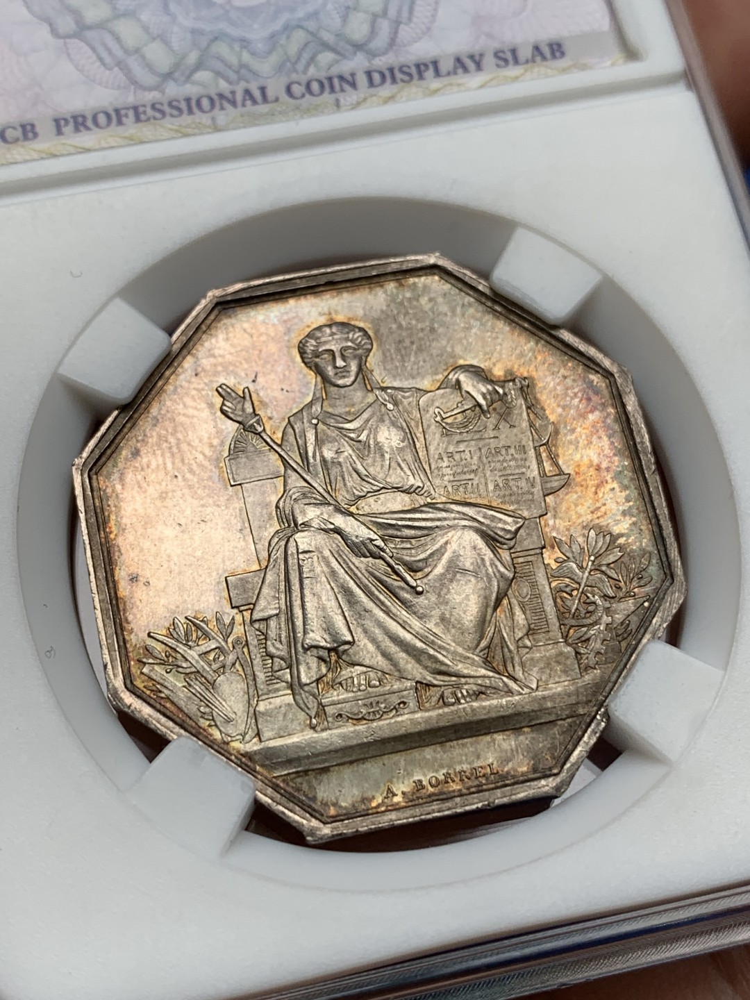 《竞宝斋》第157场-法国八角与章 专场！周日，周一，周四 3场 (全场包邮) 法国 八角银质代币 巴黎公证人，19.53g，34mm，丰饶角边铭，底板干净，状态很好，眉毛头发等高点俱在